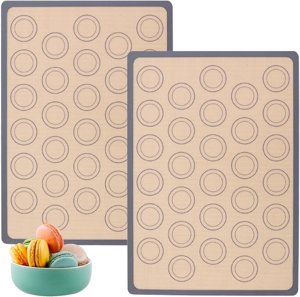 Set van 2 Herbruikbare Silicone Bakmatten, Antiaanbak Bakmatten voor Macarons, Pizza en Koekjes, Makkelijk Schoon te Maken en Duurzaam in Grijs