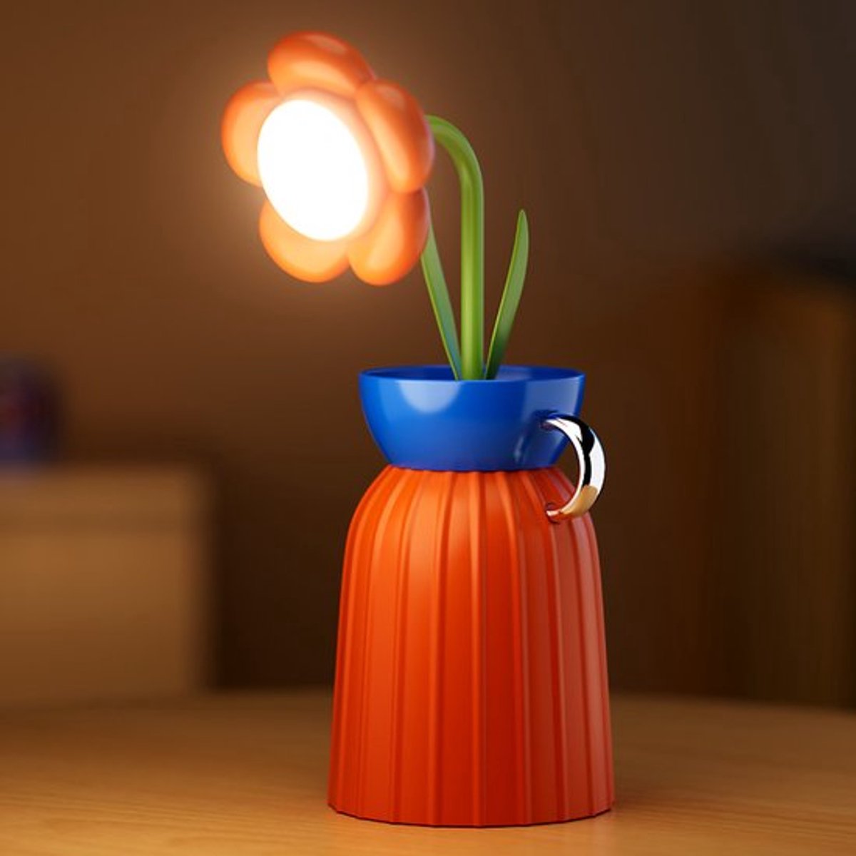 Oplaadbare, draadloze LED-leeslamp in zonnebloemvorm, nachtlampje met 3 kleuren en traploz