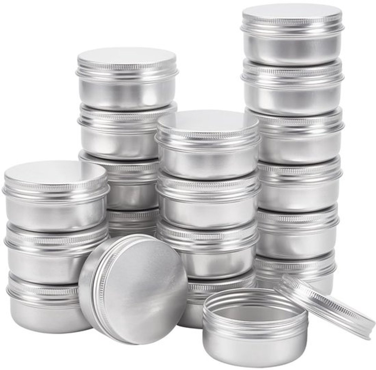 Aluminium Blikjes 20 Stuks - 50 ml - Ronde Blikken - Schroefdeksel - Duurzaam Aluminium - Platina Kleur - Opbergblikjes