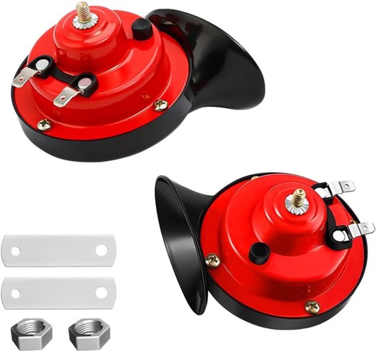 Geschikt voor Extra luide treinhoorn, 12V waterdichte vervangingsset voor luchthoorn, elektrische dubbele hoorn voor in de auto, universele autoaccessoires voor auto's, motoren, vrachtwagens, fietsen en boten (rood)