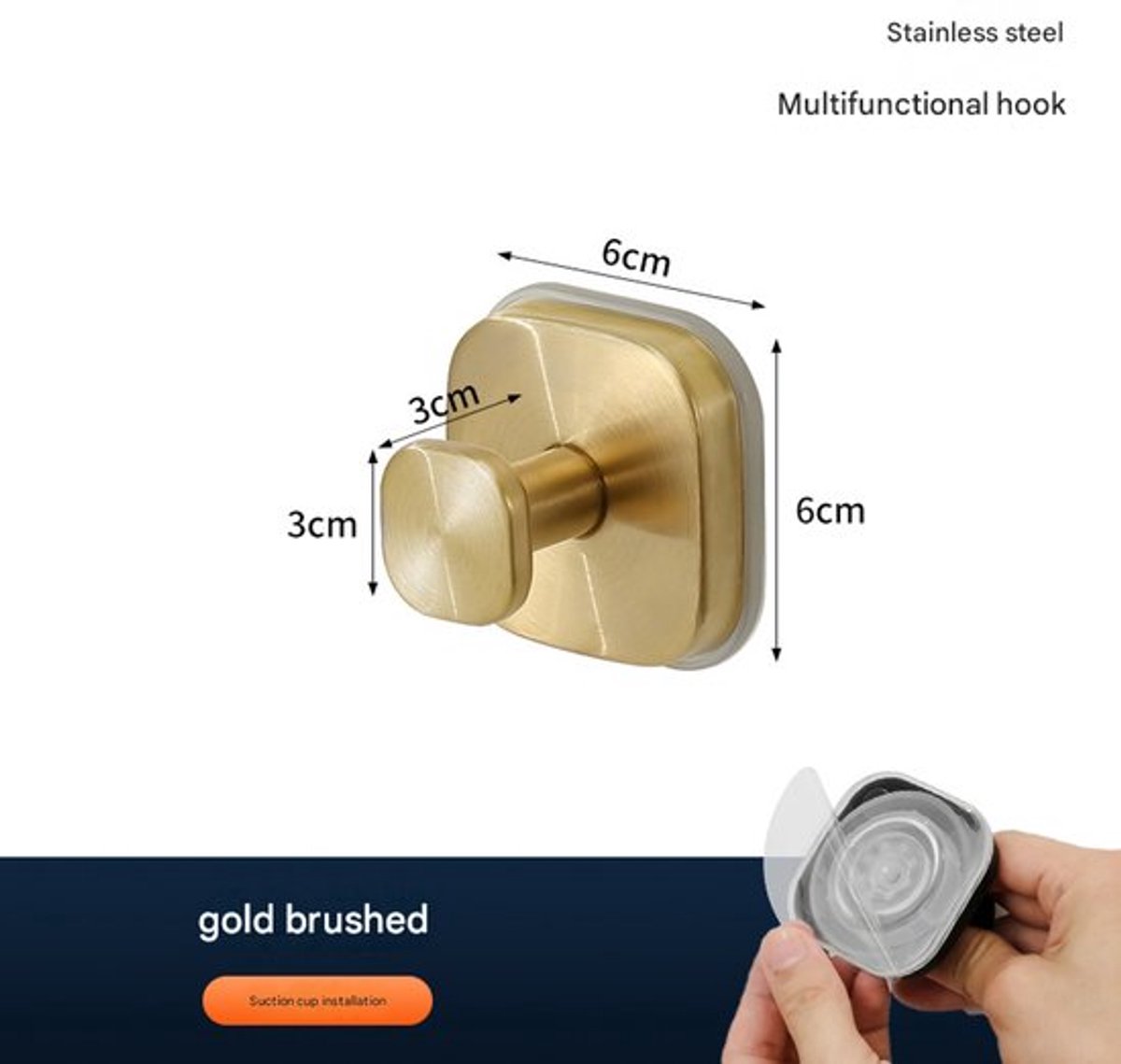 304 RVS sterke zuignap vierkante haak - Goud * 4 zelfklevende zuignap haken, sterke RVS vierkante haken, geen boren nodig, badkamer sleutelhouder