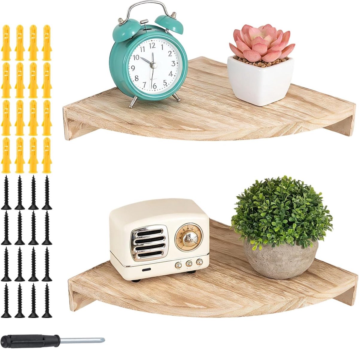 Hoekplanken van Hout, Zwevende Wandplank voor Slaapkamer en Woonkamer, Set van 2, 28 x 5 x 39 cm, Decoratie en Opbergruimte