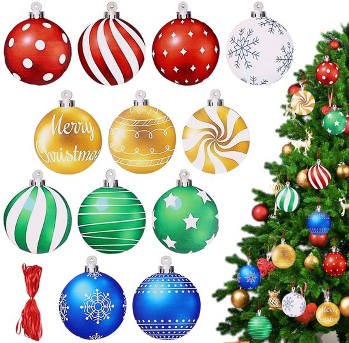Set van 36 Houten Kerstdecoraties en Boomhangers