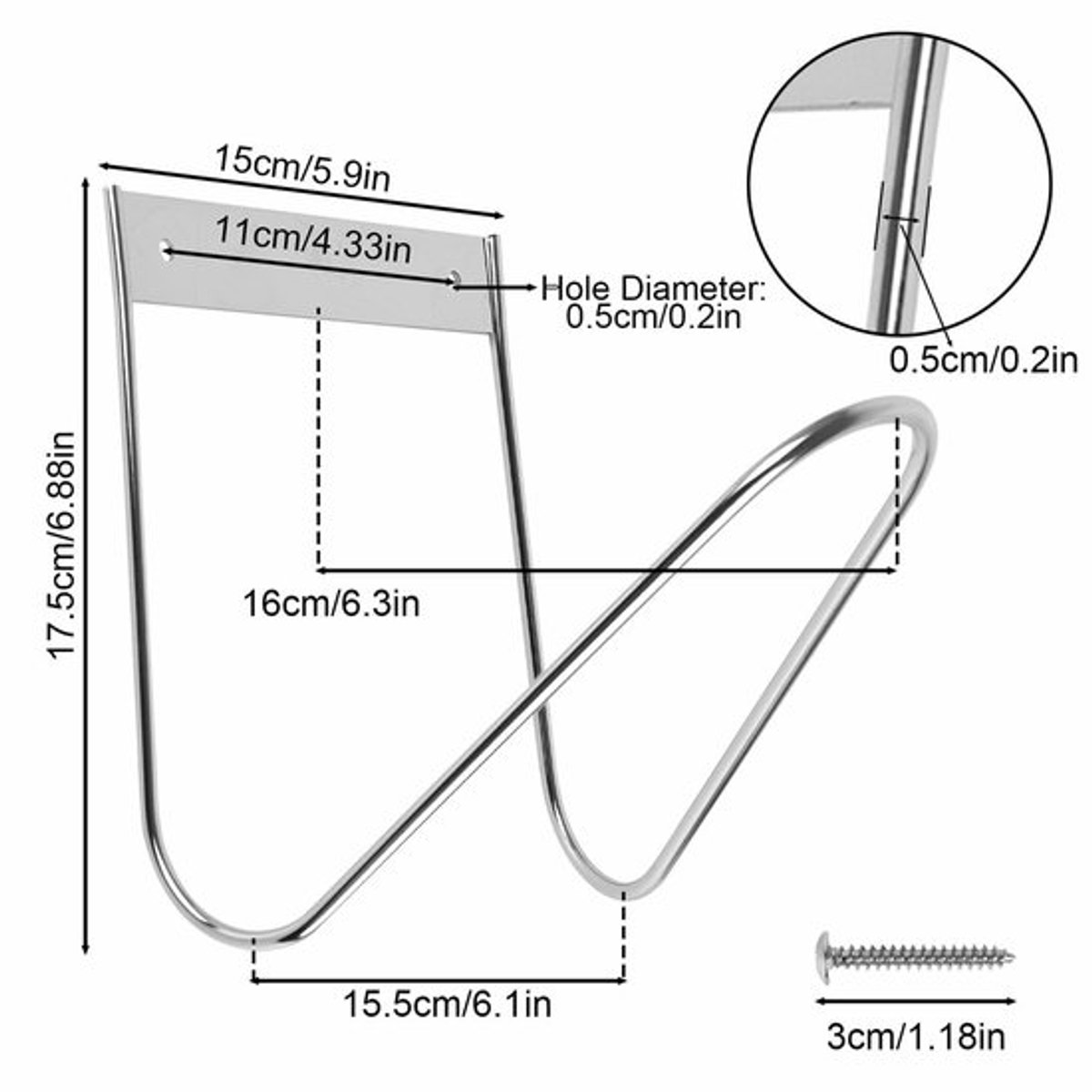 Tuinslanghouder Sterk Draagvermogen - Wandmontage - Roestvrij Staal - Capaciteit 5 kg - Geschikt voor 90 voet Slang - Afmetingen 160 x 177,8 x 160,02 mm - Slanghaak