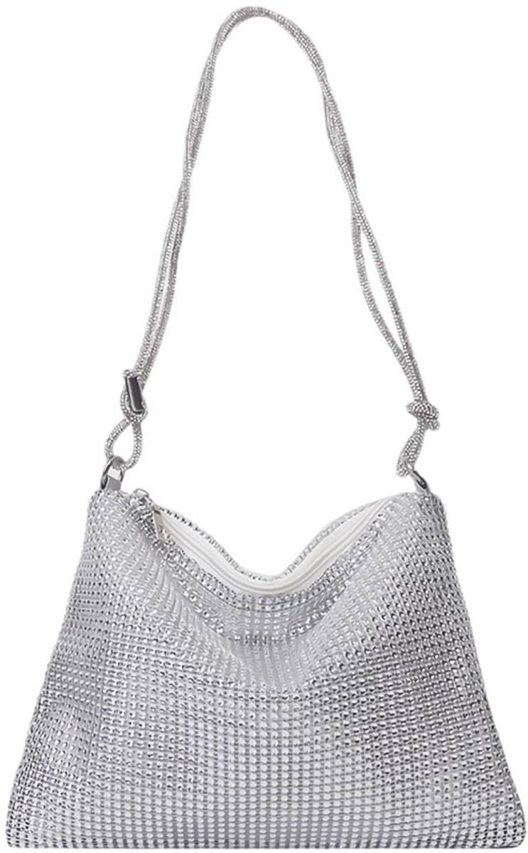 Clutch Elegant - Dameshandtas - Draagbare Organizer - Zilver - 30 x 22 cm - Lichtgewicht en Slijtvast - Schoudertas
