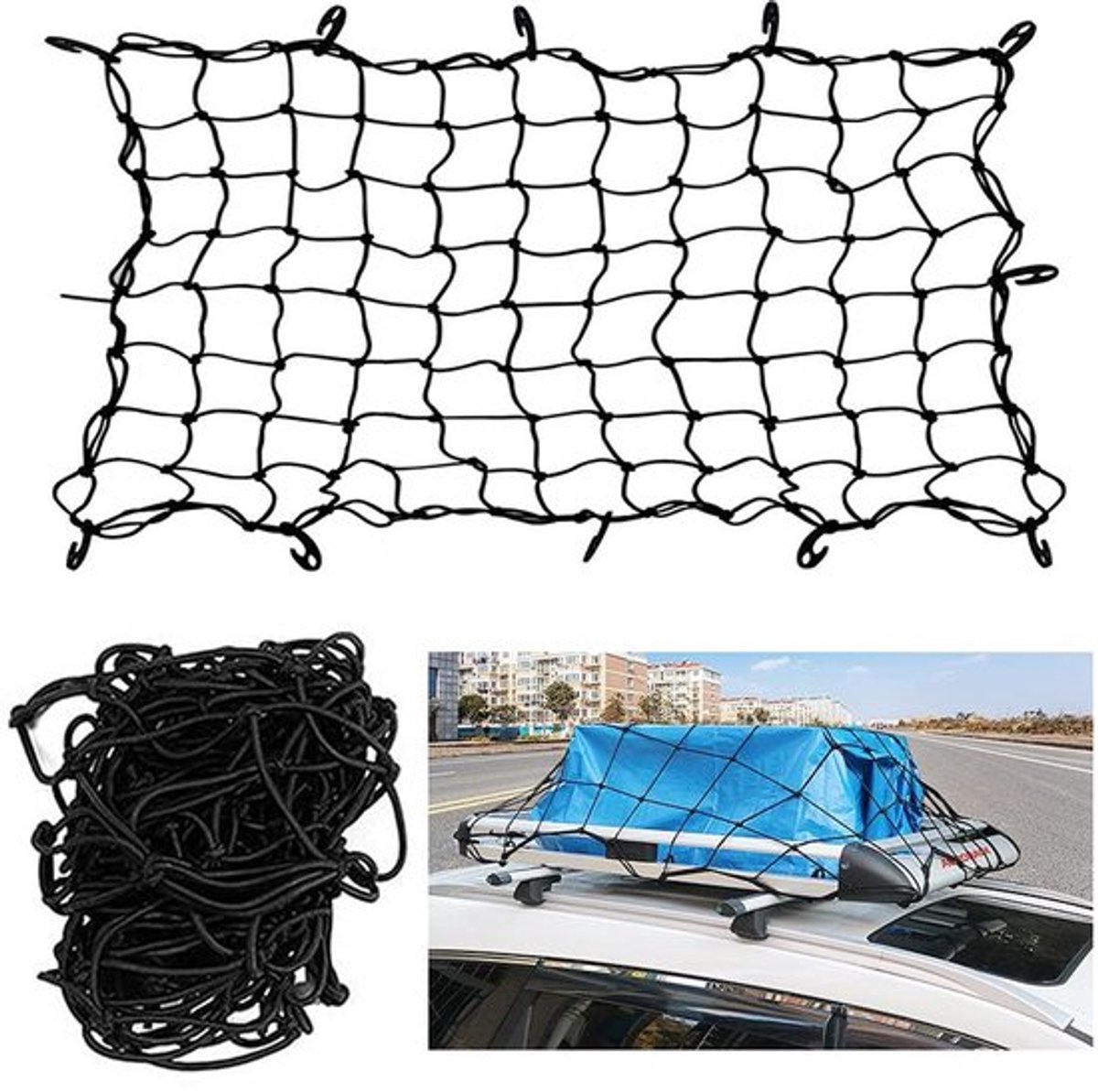 Bagagenet voor Auto - Elastische Laadstopper - Intrekbaar en Verstelbaar - 120 x 90 cm - Voorkomt Wegglijden - Geschikt voor SUV en Vrach...
