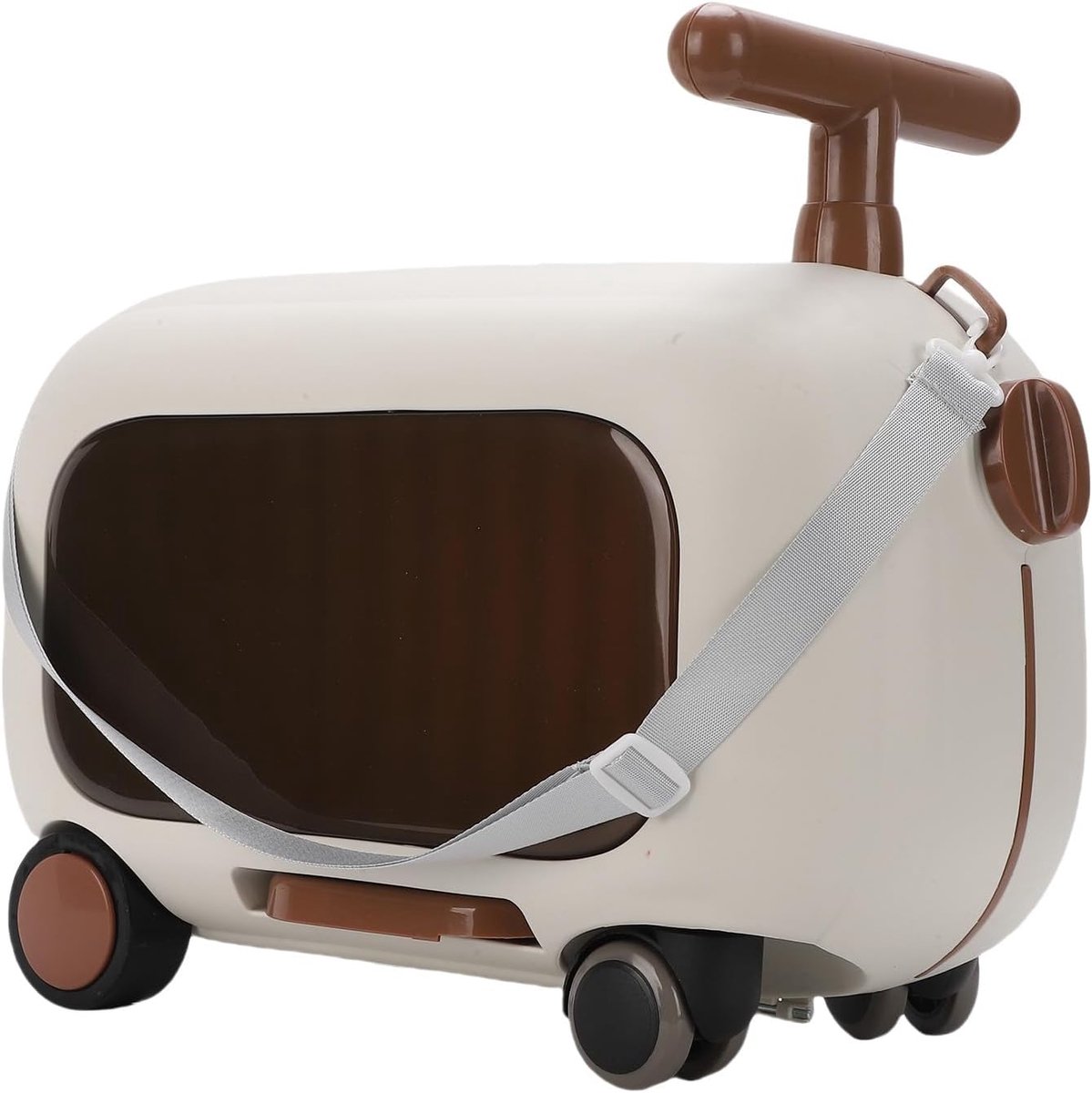 SnelShoppen - Ride on Koffer voor Kinderen, Multifunctionele Kinderbagage met 90° Vouwpedalen, Ruime Reis Koffer voor Peutertjes, Bruin, Ideaal voor V