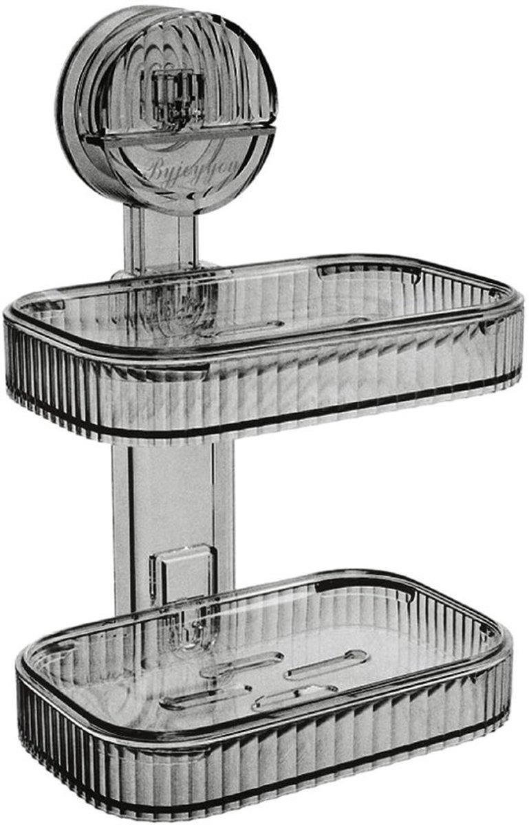 Zeepbakje met afvoer, zeepbakje, zeepbakje zonder boren, zeephouder voor douche, zeepbakje wandmontage, afneembaar, voor badkamer, keuken, badkuip, wastafel (grijs 2)