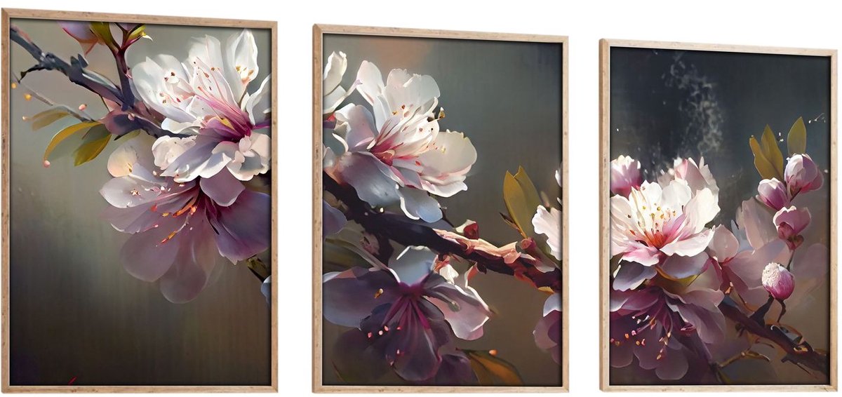 Asir - Decoratief ingelijst MDF-schilderij (3 stuks) - Veelkleurig - 53 x 76 x 7