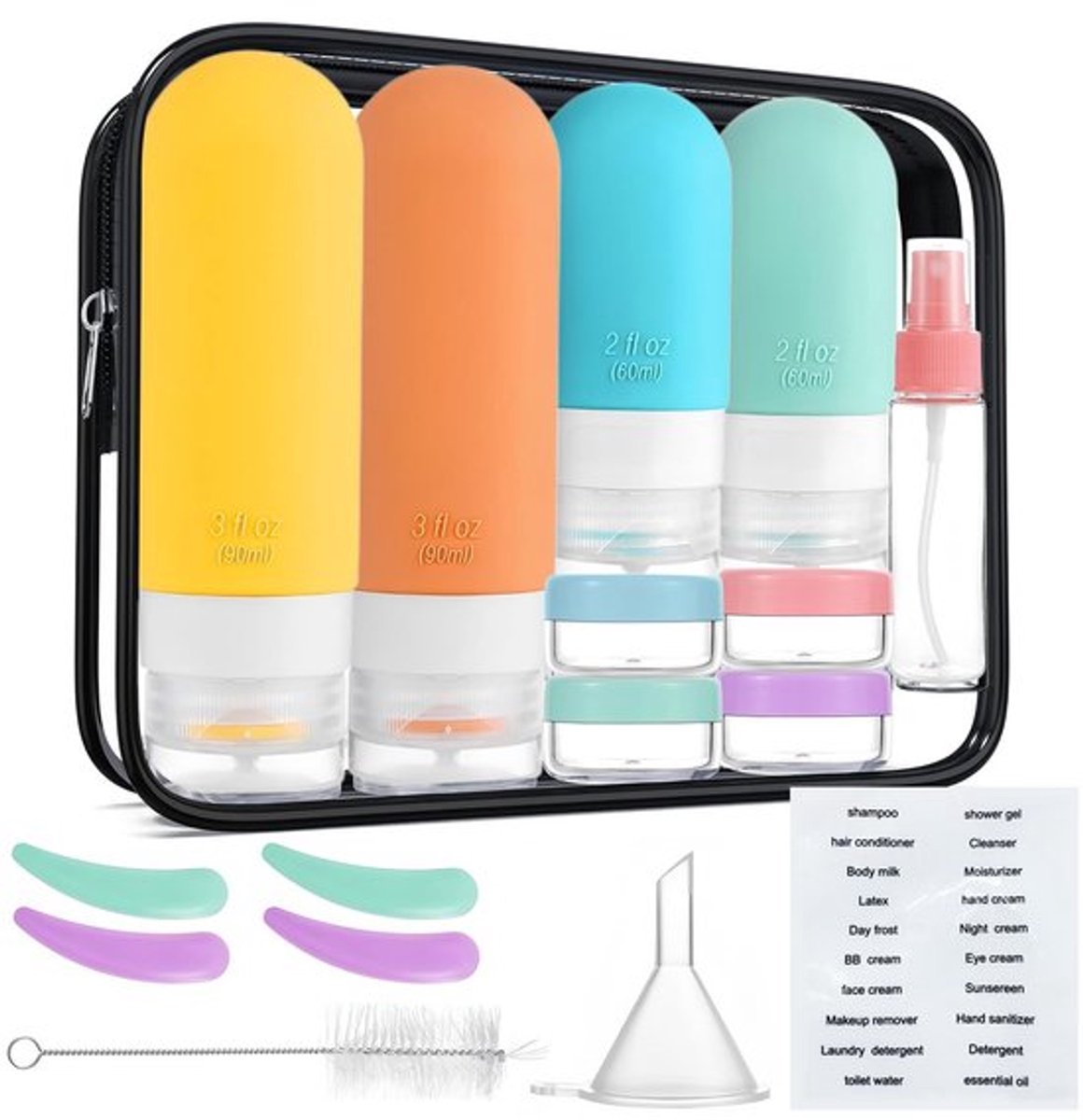 Reisflessenset 17 Stuks - Siliconen - Herbruikbaar - BPA-vrij - Lichtgewicht - Compact - Milieuvriendelijk - Toilettas