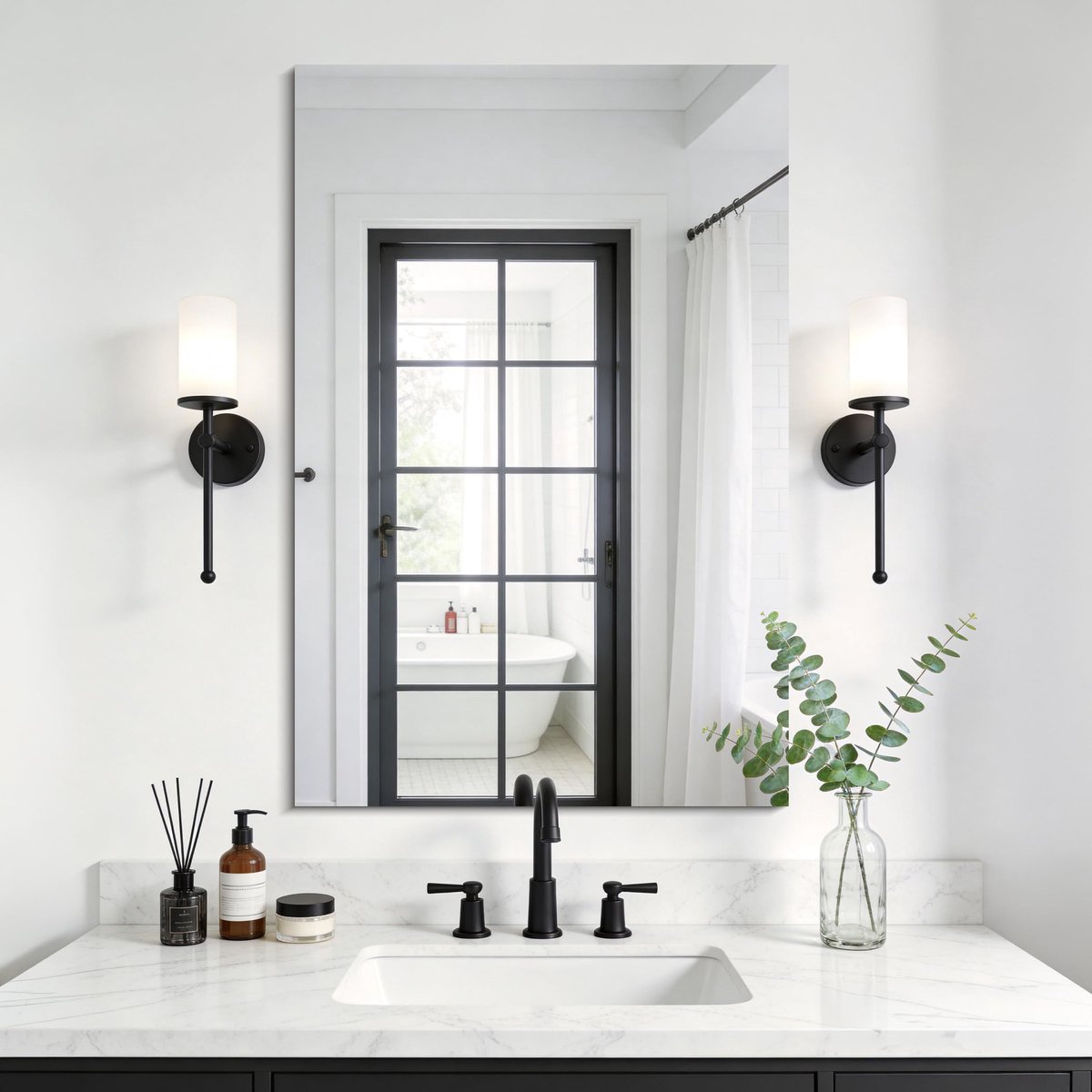 SnelShoppen - Lijstloze Rechthoekige Badkamerspiegel 60x90 cm - Onbreekbaar Glas - HD Weerspiegeling - Modern Design - Wandspiegel voor Badkamer