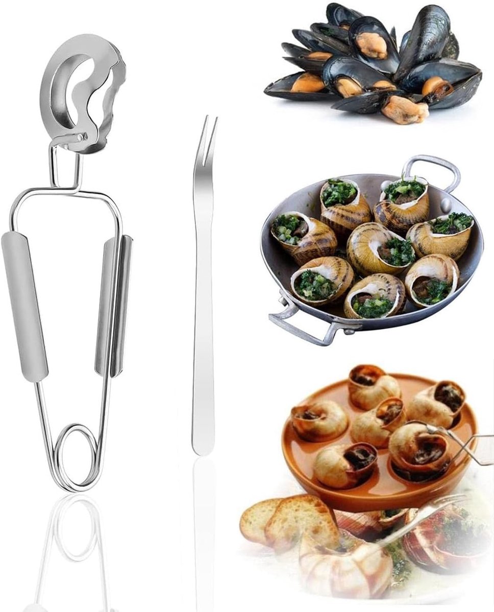 Set van Slakken Tang en Vork van Roestvrij Staal, Perfect voor Zeevruchten, Slakken en Kreeftgerechten in Restaurants