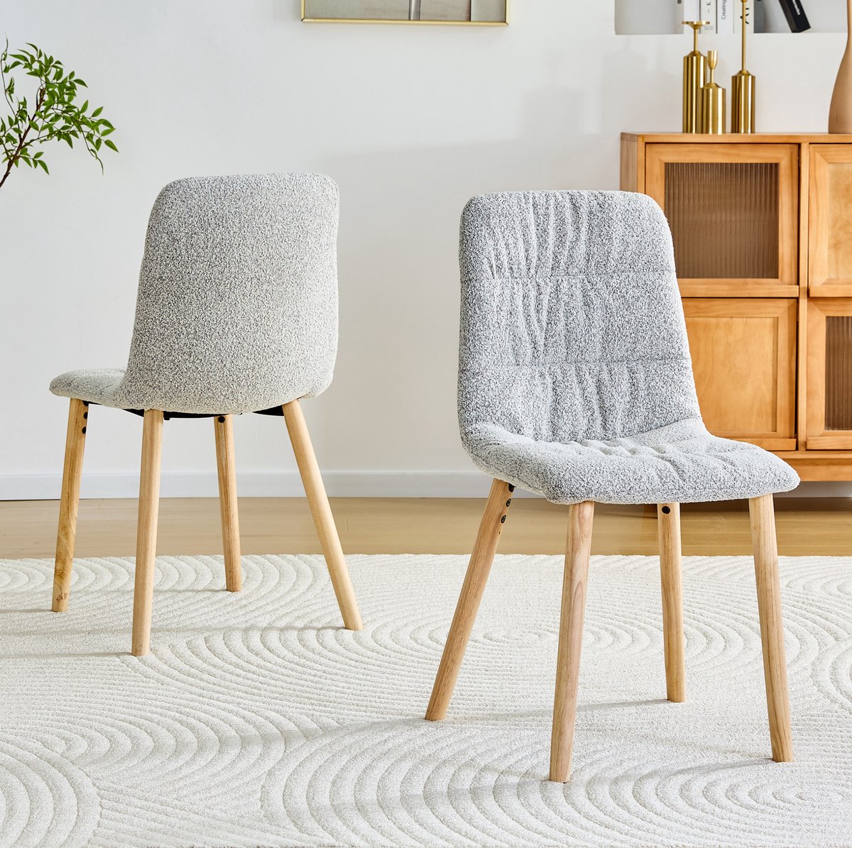 MEUNIQ eetkamerstoel set van 2 lichtgrijs met stofbekleding, eikenhouten poten, ergonomische rugleuning met plooidetail, 88 cm, voor eetkamer of keuken