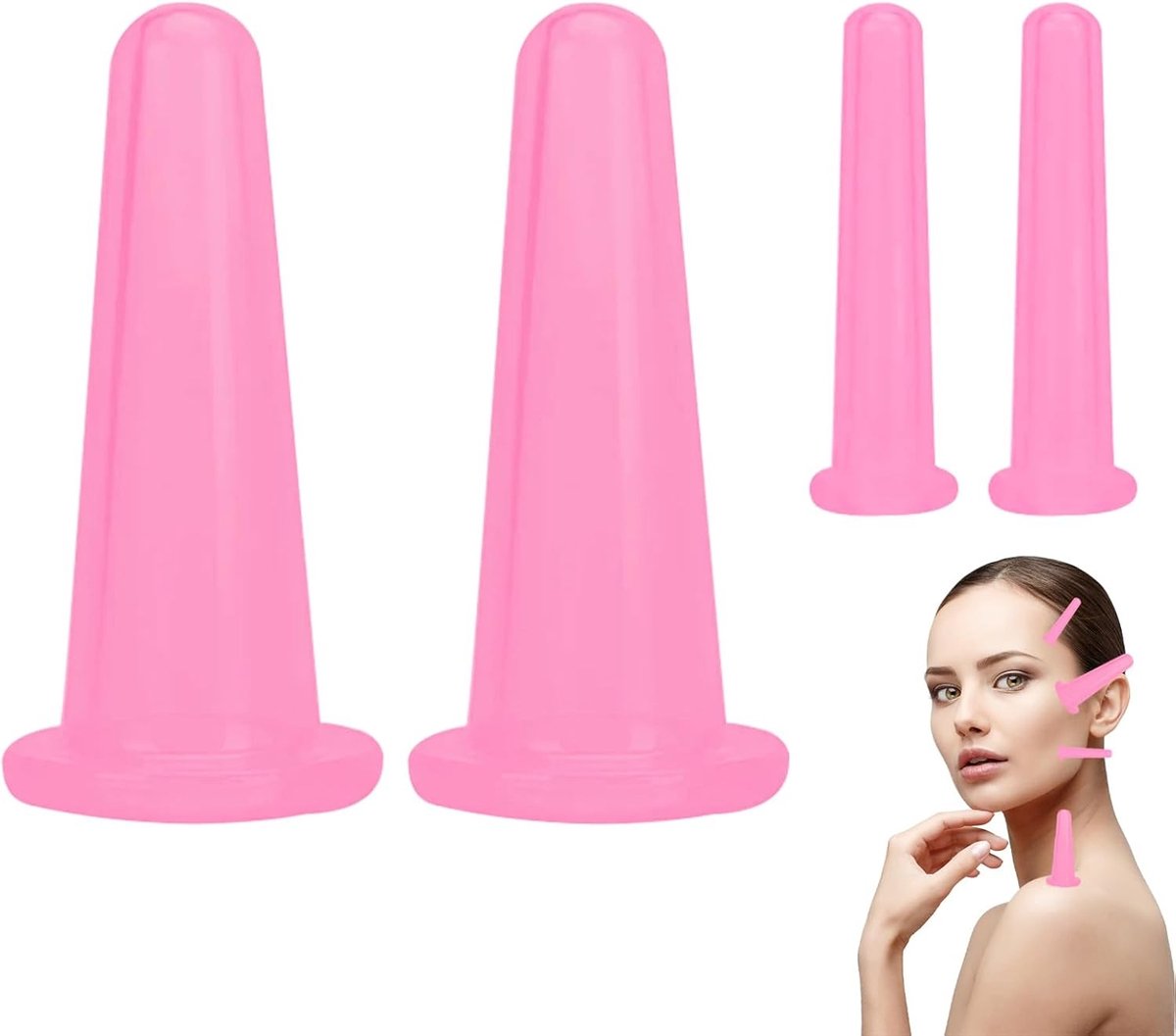 Set van 4 Siliconen Vacuüm Cups voor Gezichtsmassage, Anti-Cellulite en Spierontspanning, Verbeter de Doorbloeding en Huidstructuur