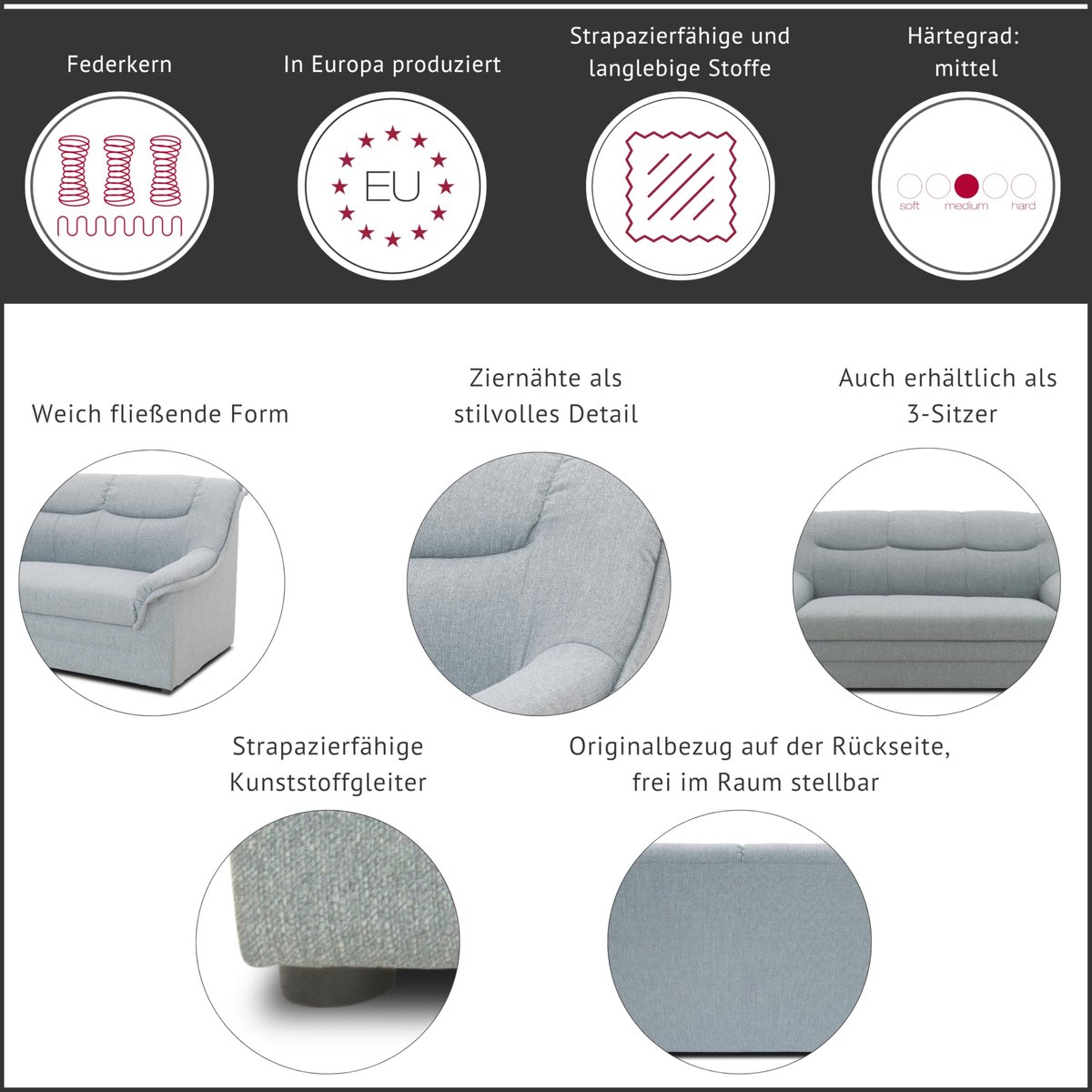 SnelShoppen - Luxe Sofa Berlin - Klassiek Design, Zilveren Kleur, Comfortabel, Perfect voor Woonkamer, Modern Meubilair, Ideaal voor Feesten en Gezell