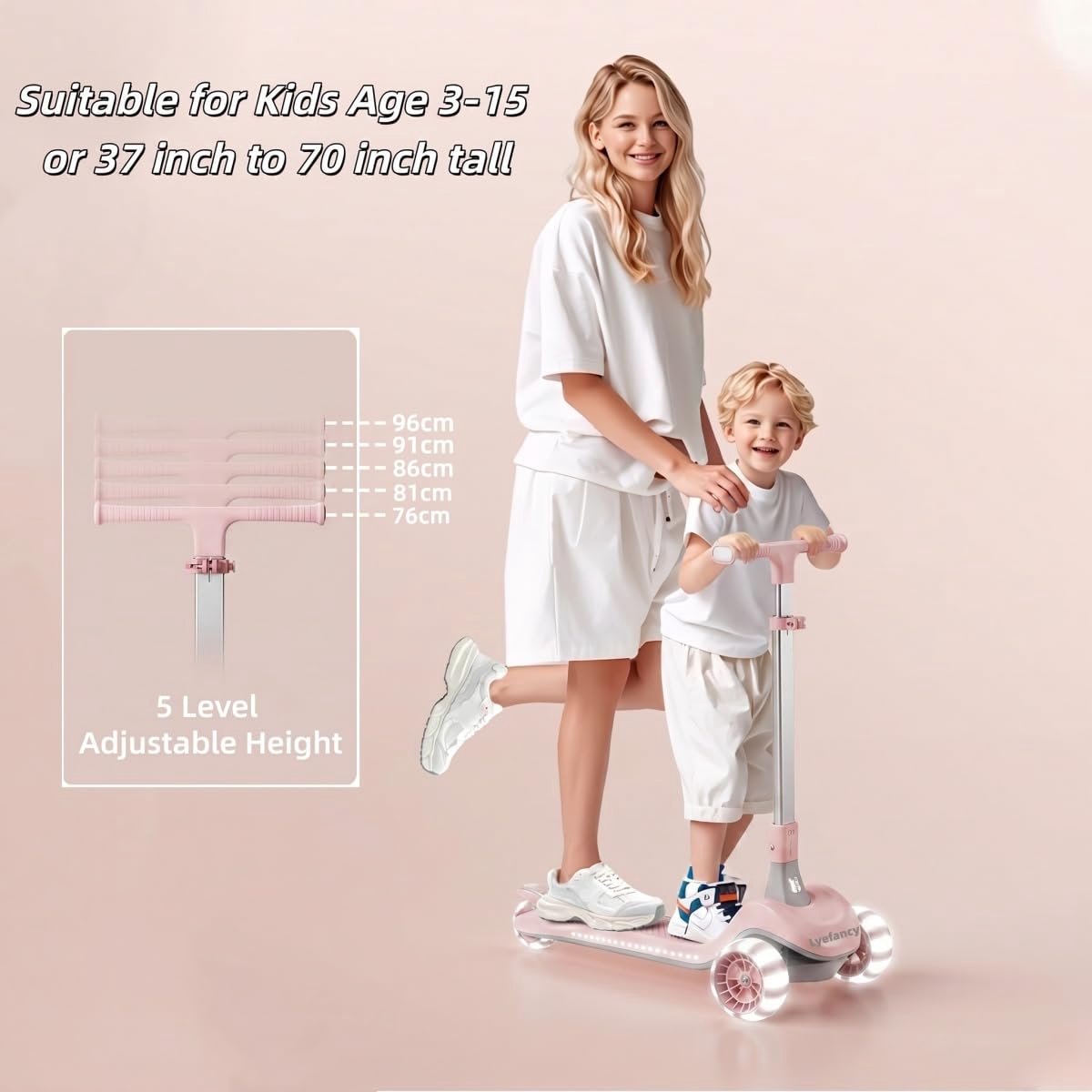 SnelShoppen - Lyefancy Scooter 3 Wielen Roze voor Kinderen van 3-14 Jaar - Veilig, Stevig en Leuk voor Buiten, Tuin, Speeltuin en Avonturen