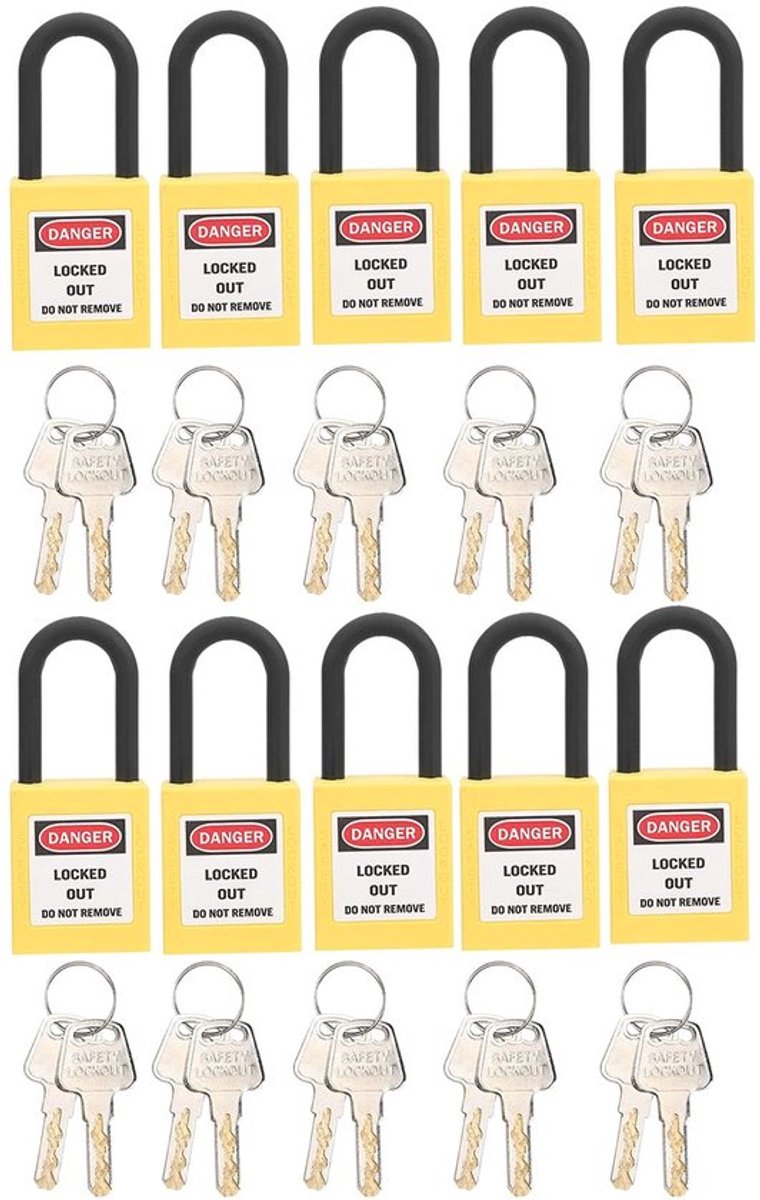Hangslot Set - Industrieel - Veiligheid - Geel - Technisch - Stofdicht - Geschikt voor Lockout - 10 Sets