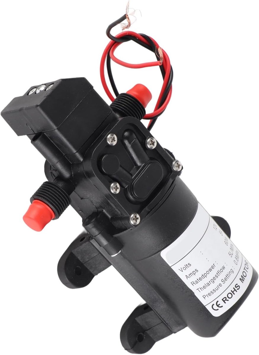 SnelShoppen - Zelfaanzuigende Waterpomp 12V 115Psi, Hoge Druk Diaphragma Pomp met Rubber Steunen, 5L/min, Ideaal voor Auto Was, Camping en Tuin