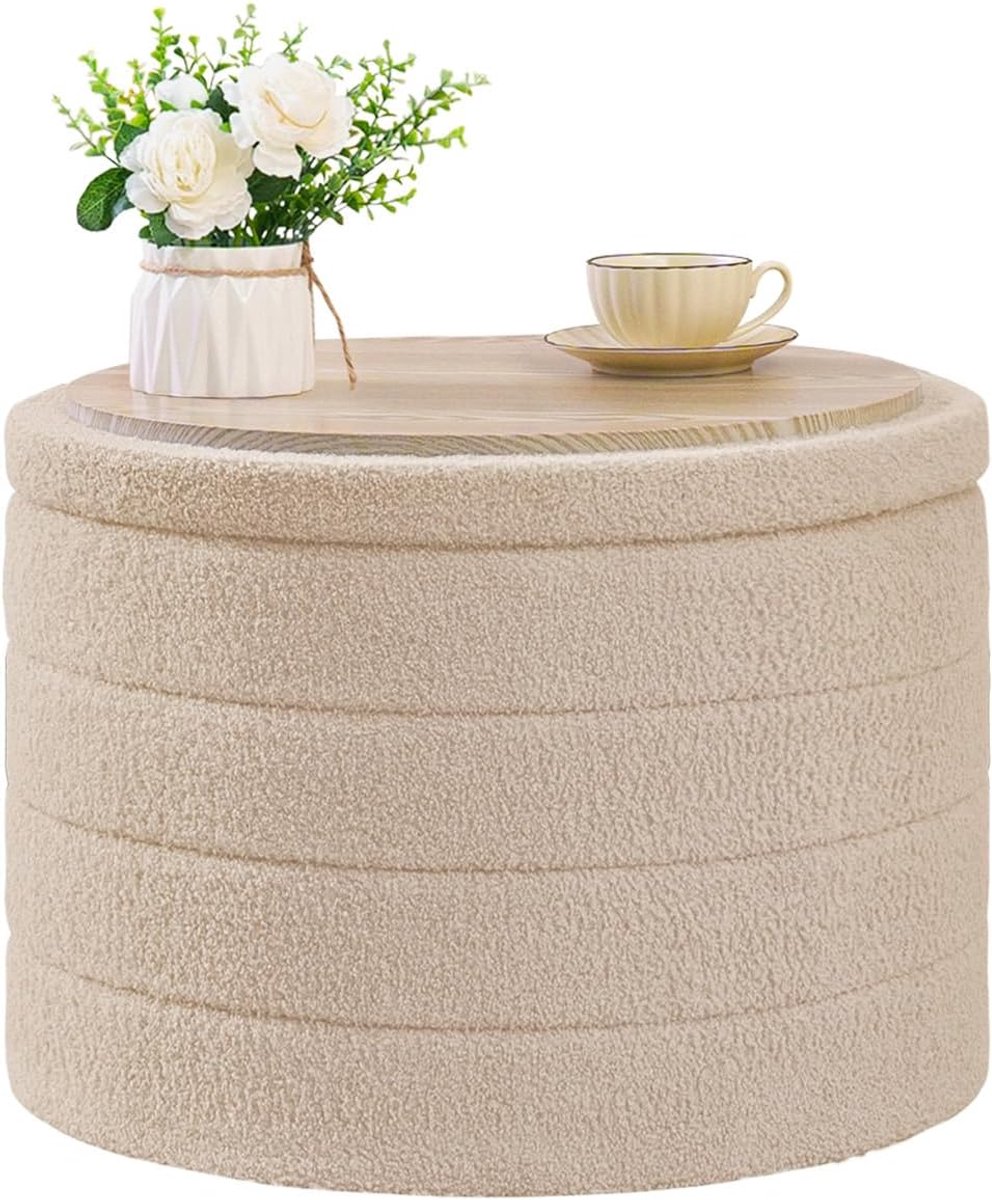 SnelShoppen - Bonlife Sofa met Opbergruimte, Vouwbare Zitting, Opbergbox, Voetenbank, Bloemenmotief, voor Hal, Woonkamer, Slaapkamer, Beige, Grote Cir