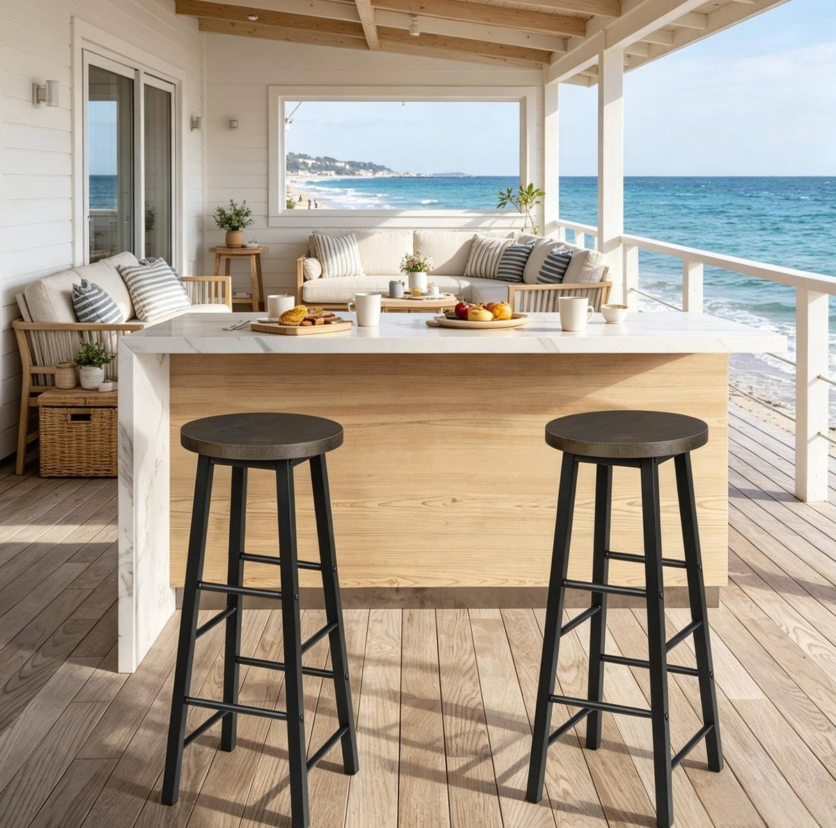 STILVORA Barkruk 71 Cm - Set Van 2 Met Voetensteun - Voor Keuken, Bar En Eiland - Industrieel Metaal En MDF - Zwart