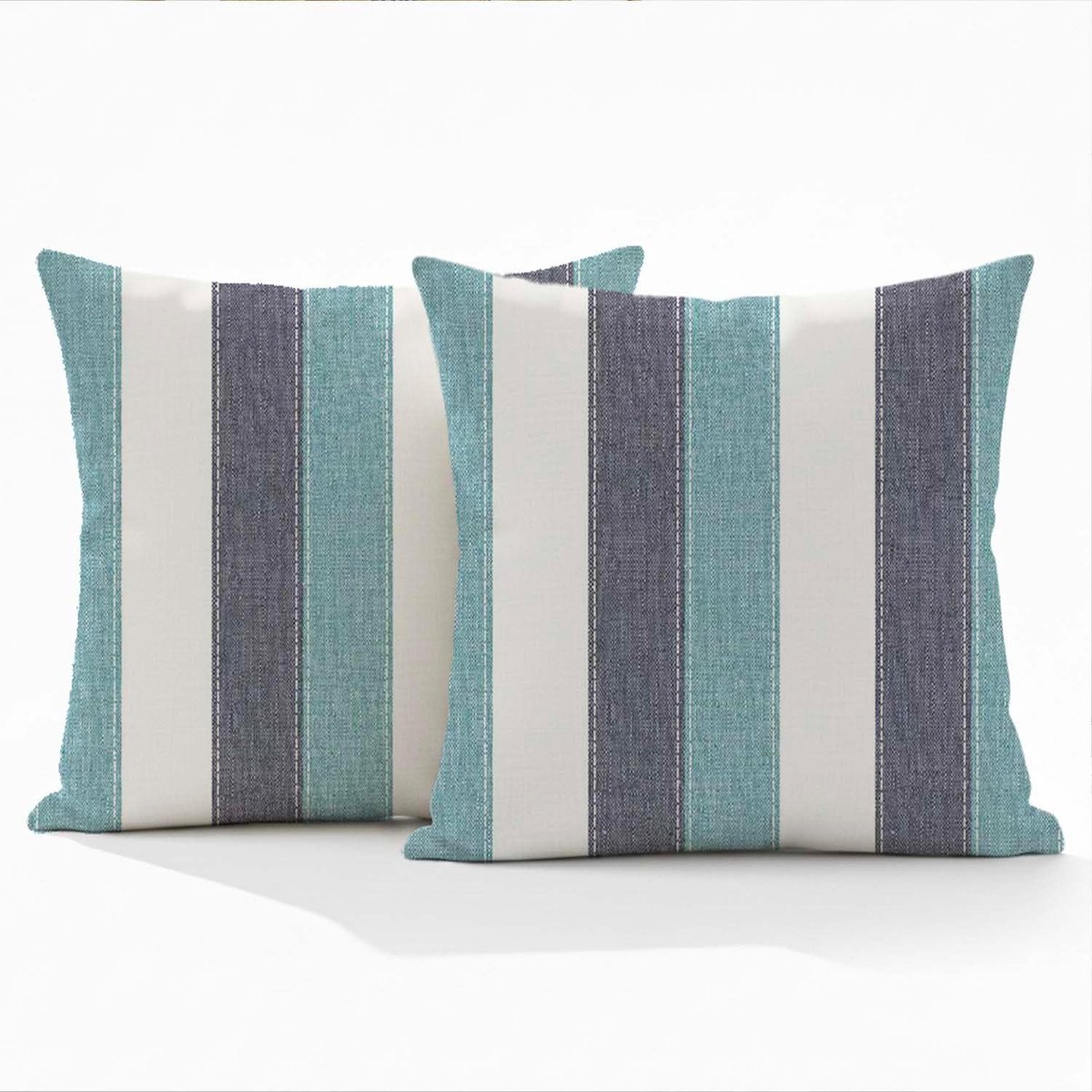Kussenhoes 50 x 50 cm - Wit gestreept patroon - Blauw turquoise - Modern en vintage decoratief voor bank en buiten - SnelShoppen