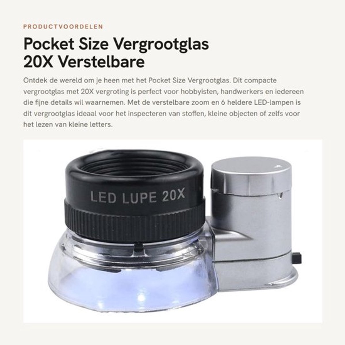 Pocket Size Vergrootglas - 20X Verstelbare Zoom - Draagbaar en Verlicht - Zwart - Ideaal voor Detailwerk - Perfect voor Knutselen en Insp...