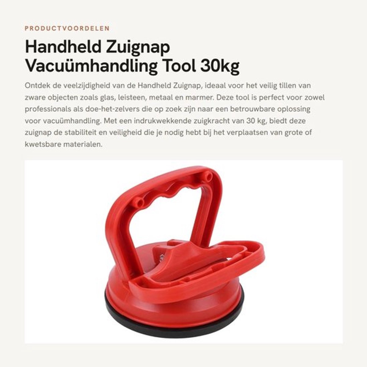 Zuignap 30 kg - Glazen Zuignap - Rood - Handgreep Kunststof - Diameter 10,5 cm - Duurzaam en Hittebestendig - Vacuümzuiger