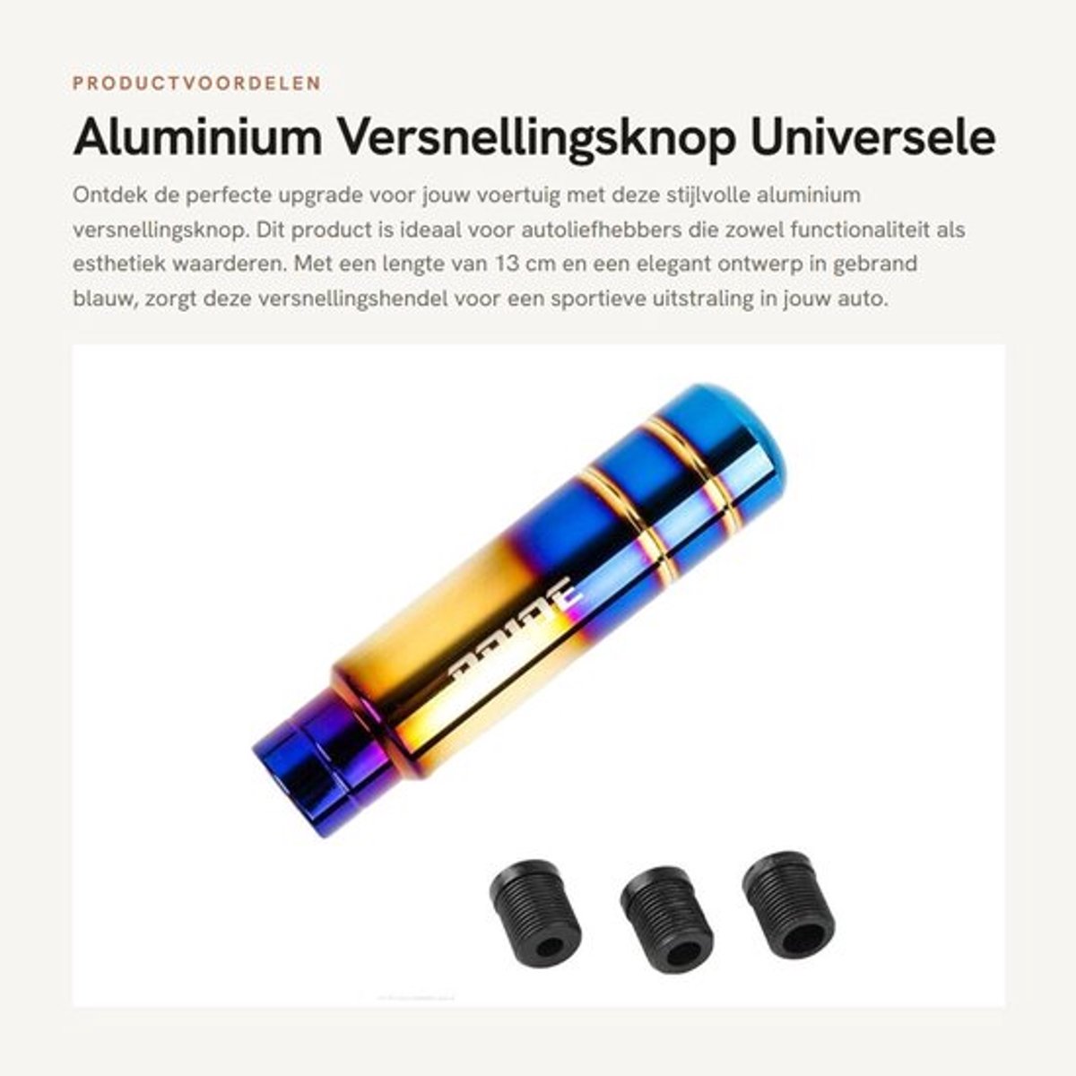 Aluminium Versnellingsknop - Universele Versnellingshendel - Duurzaam en Stijlvol - Blauw - Adapter Inclusief - Geschikt voor Diverse Auto's