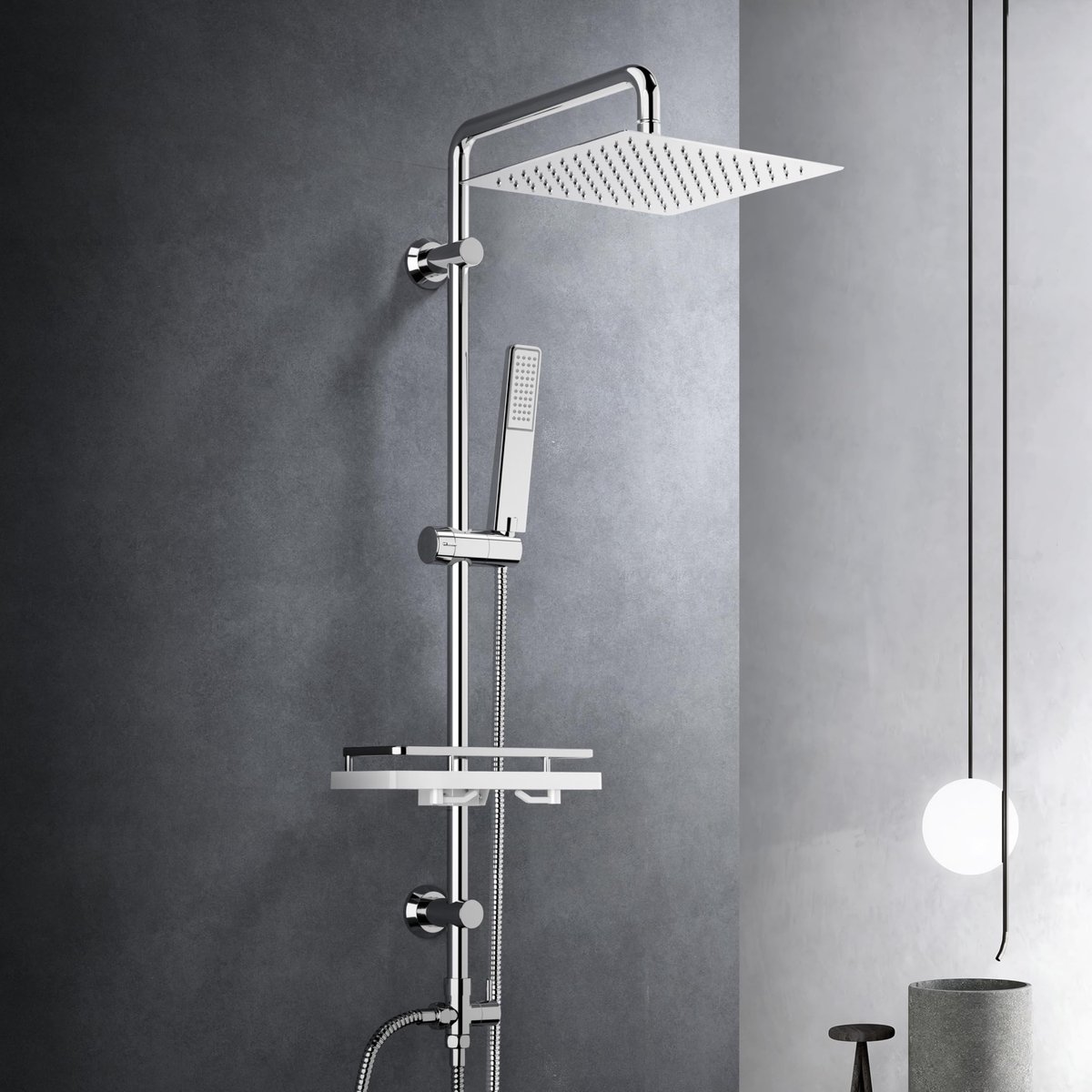 SnelShoppen - Regendouche Douchesysteem met Legplank, Roestvrij Staal Doucheset zonder Douchekraan, Hoofddouche 25x25 cm Chroom voor Luxe Badkamererva