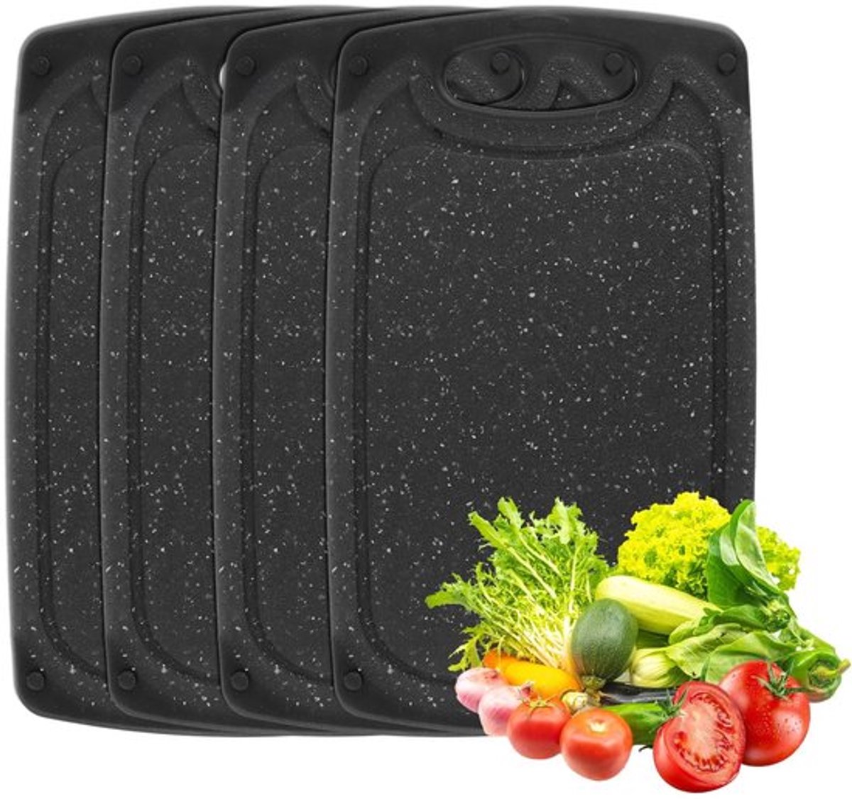Ontbijtplankjes Set van 4 - Kunststof Snijplank - Antislip - Vaatwasmachinebestendig - Antibacterieel - 25 x 14,6 cm - Snijplanken