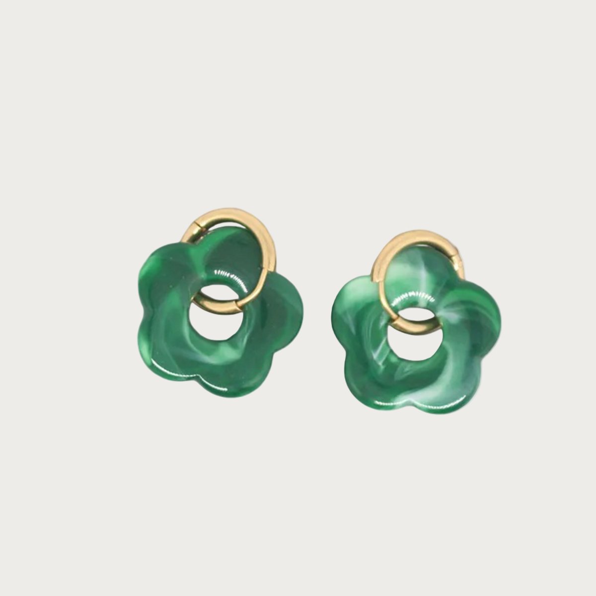 Rosy - Bloem Oorbellen - Emerald & Stainless Steel - -