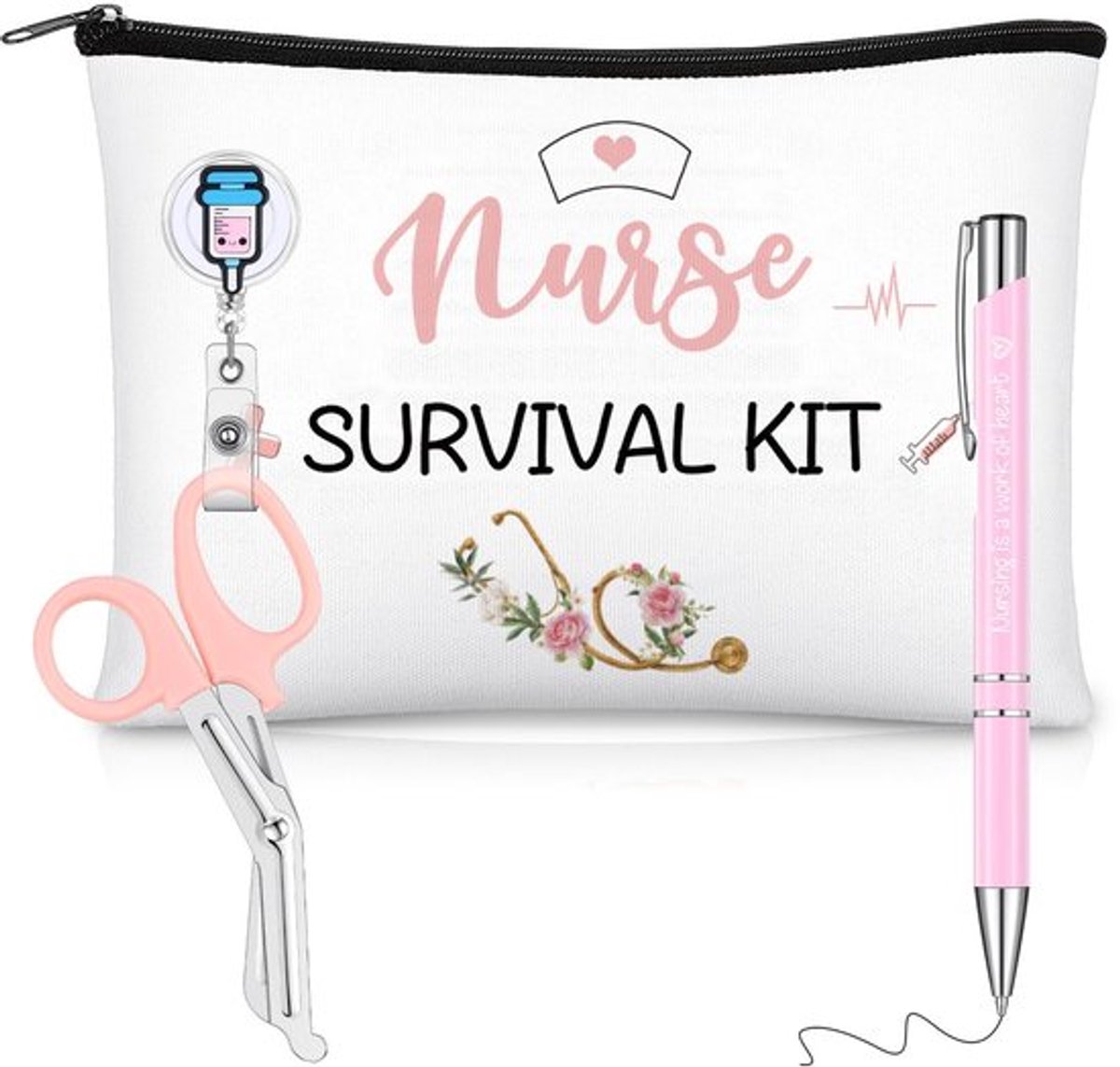 Cosmeticassen Set van 4 - Verpleegkundige Accessoires - Geschenken voor Verpleegsters - ID-kaarthouder - Pen en Schaar - Praktisch Cadeau
