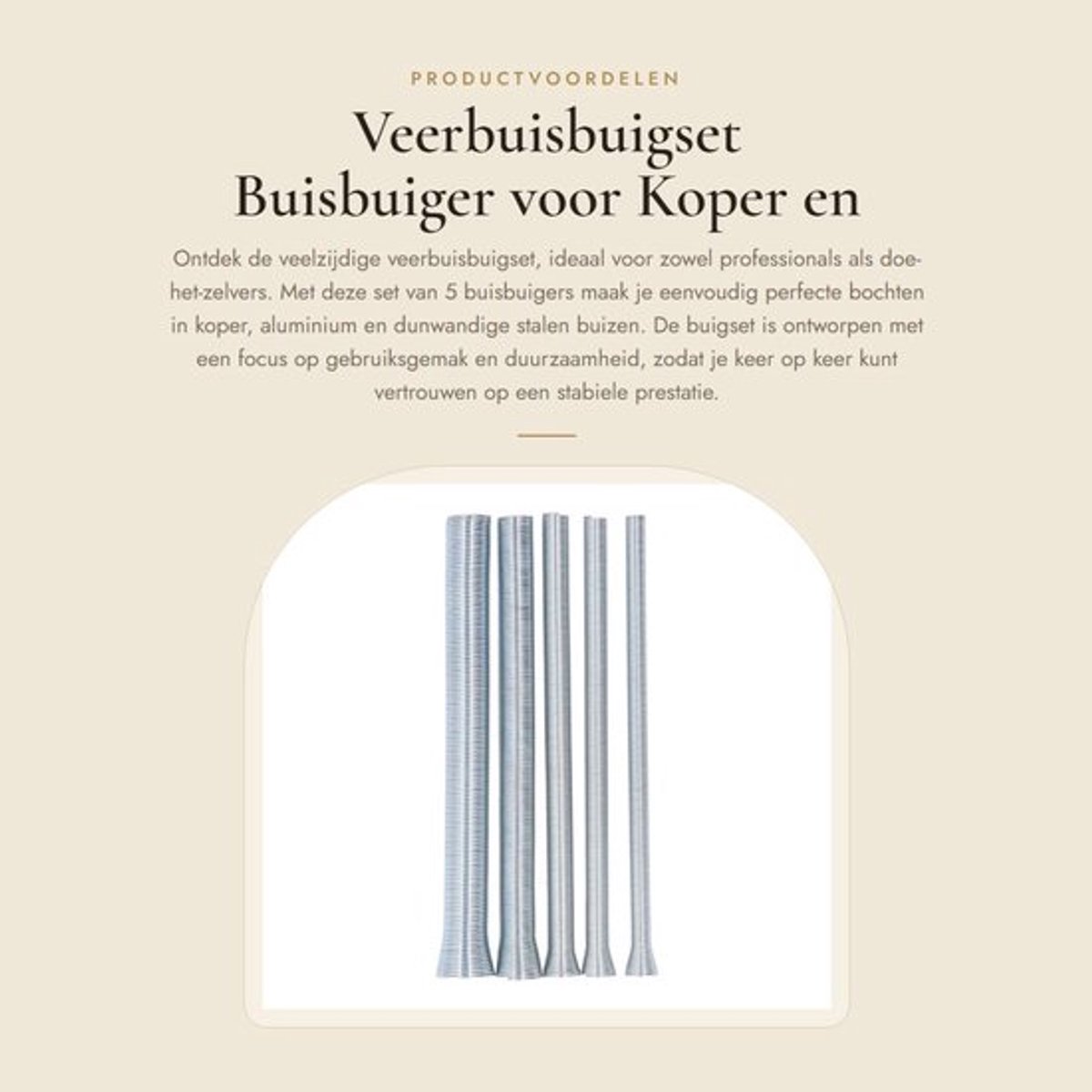 Buisbuigset 5-in-1 - Veerbuisbuiger - Koper/aluminium/dunwandige stalen buizen - Stabiel en duurzaam - Verenstaal - Handmatig gebruik - Pijpenbuiger