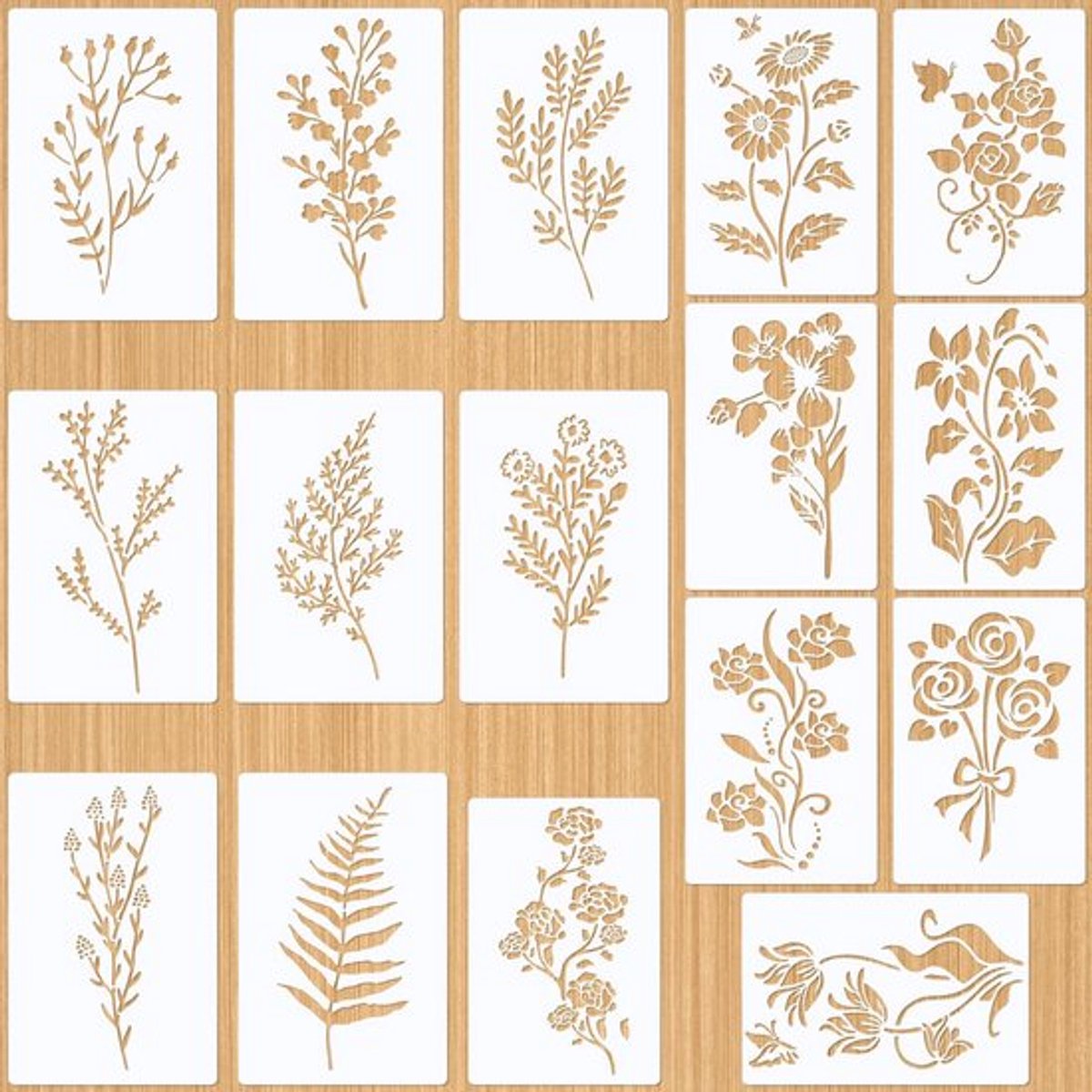 Sjablonen 18 Stuks - Herbruikbare Schildersjablonen - Sjablonen voor Textiel - Sjablonen voor Muur - Sjablonen met Bloemen - PET-Materiaal - Schildersjabloon