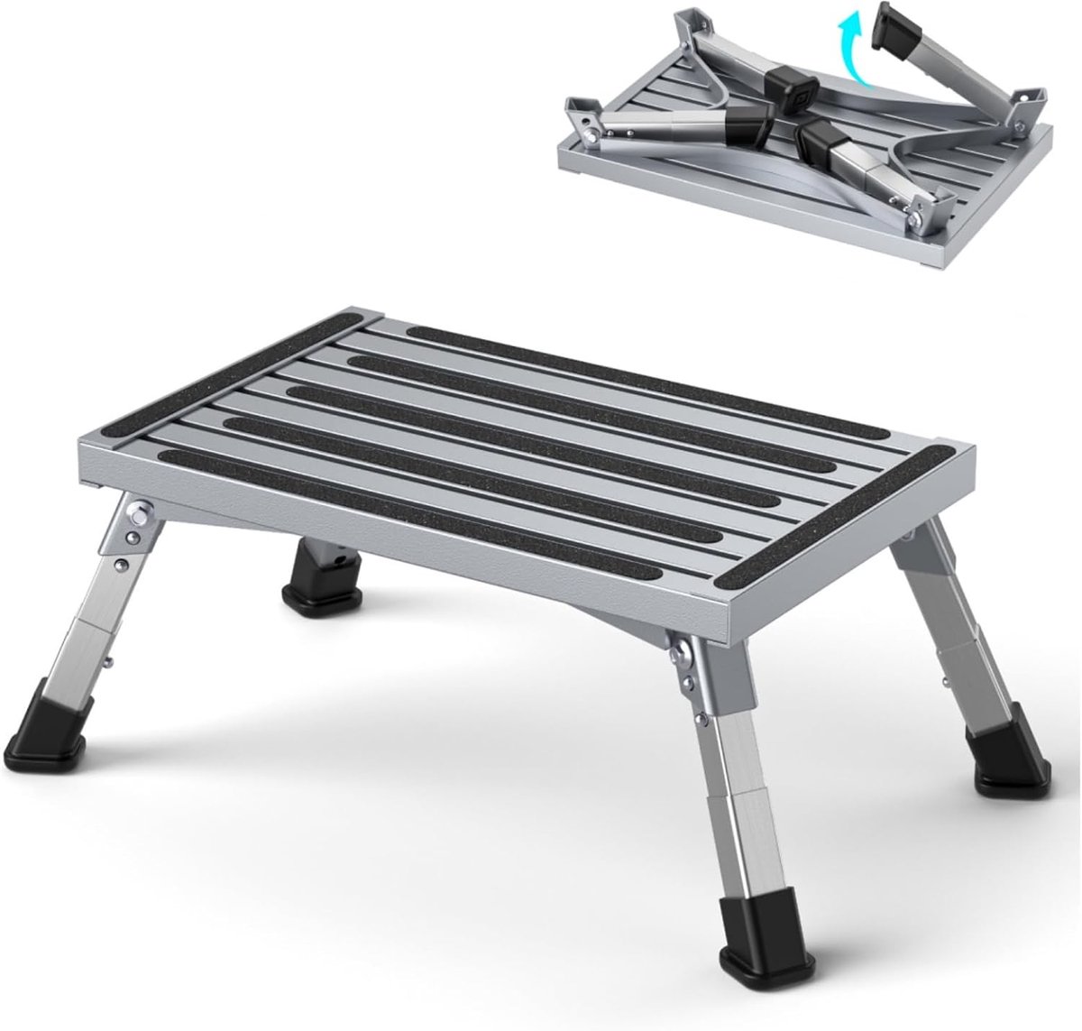 SnelShoppen - Aluminium Vouwtrap 4-Traps Hoogte Verstelbare Opstapkruk [19-23 cm] - 350 kg Belasting - Antislip - Geschikt voor Camper, Tuin, Camping,