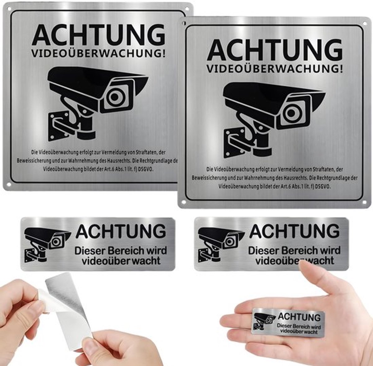 Waarschuwingsbord Videobewaking - Aluminium Bord - 4 Stuks - Zelfklevend - Binnen/Buiten - Camerabewaking - Veiligheidsbord