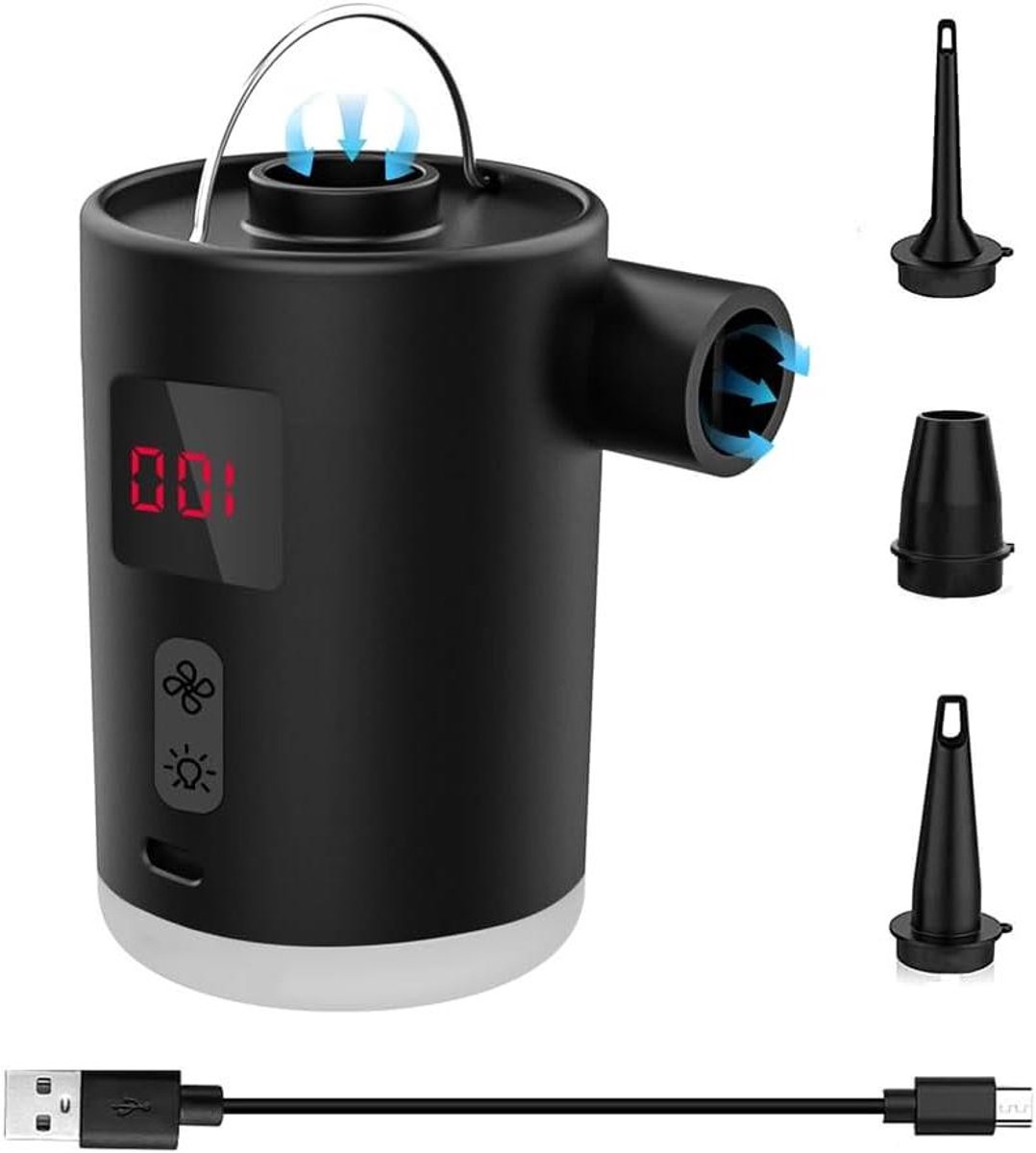 Draagbare Luchtpomp - Elektrische Compressor - Opblaasbare Artikelen - Ingebouwde Batterij - 4000mAh - Zwart