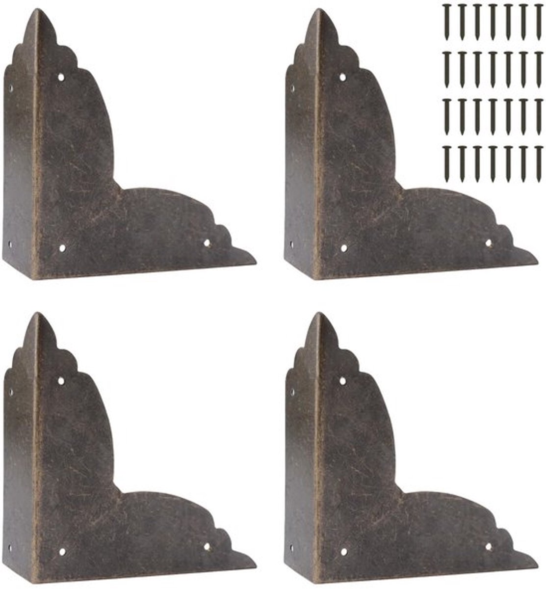 Hoekbeschermers Antiek Brons - 4 Stuks - Schroefgemonteerde Randbeschermers - Meubelbeschermers - 6,9 × 6,9 cm - Duurzaam Metalen Design