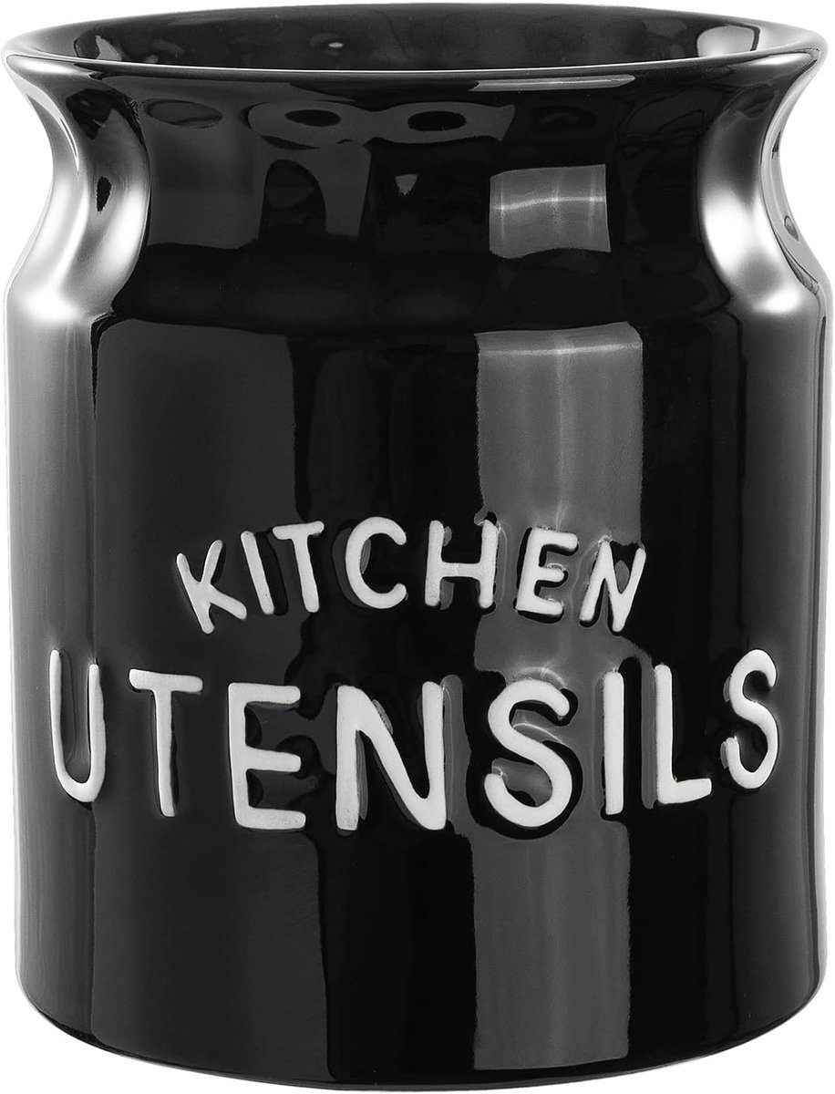 Grote decoratieve utensilhouder van keramiek voor keuken, ideaal voor werkbladen, 14 x 16