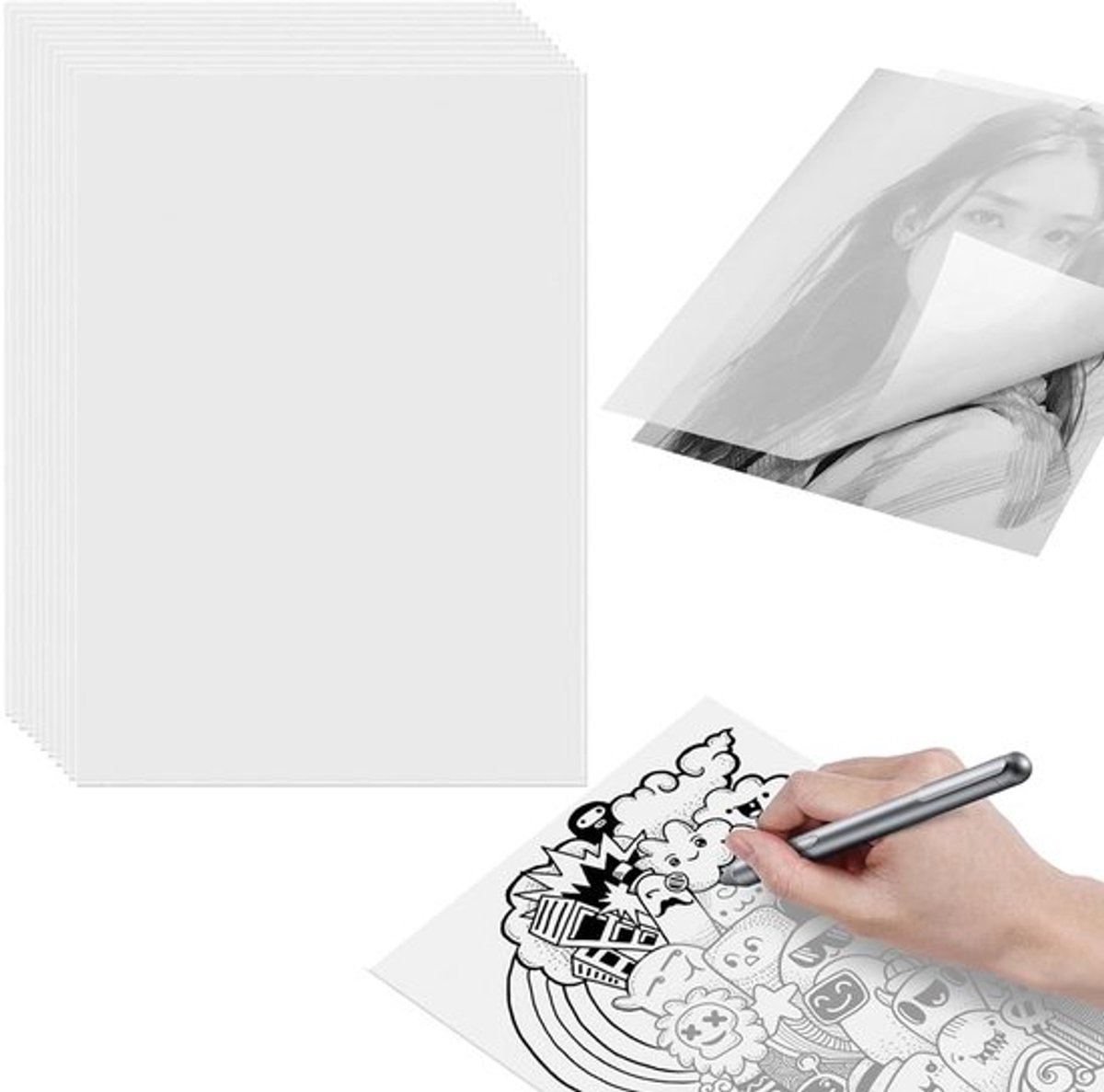 Pauzerpapier 16 Vellen - A4 Formaat - 112 g/m² - Bedrukbaar - Transparant - Ideaal voor Schetsen/Kaarten - Transparant Papier
