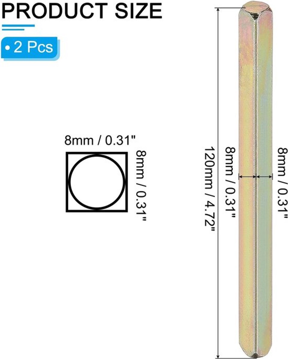 SnelShoppen - 2x Patikil Vierkante Deurklink Spindel 120x8mm, Carbon Staal, Gouden Vervangingsonderdelen voor Deurklinken, Duurzaam en Sterk