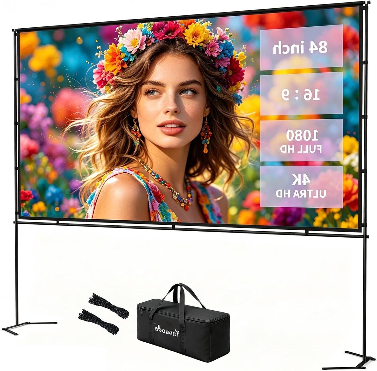 Projectiescherm met Voet - Draagbaar Scherm - Thuisbioscoop Creëren - Kreukvrij Doek - 84 inch 16:9 - Wit