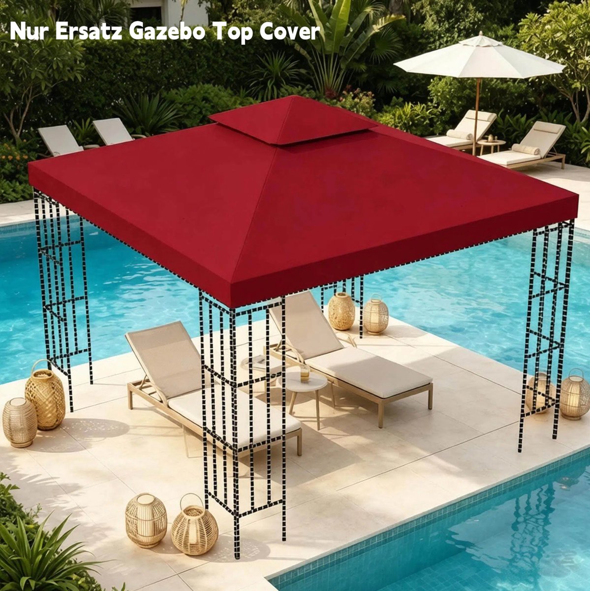 OKWISH Paviljoendak - 3 x 3 m - Waterdicht - Polyester - Weinrood - Voor Metalen Paviljoens - Beschermend Dakzeil Voor Buiten