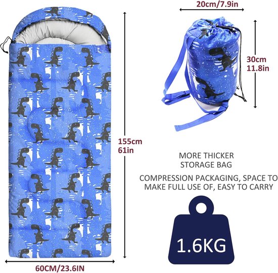 Kinderslaapzak - Kampeerzak - Outdoor avonturen - Waterdicht ademend materiaal - 3 seizoenen - Blauw — afbeelding 4