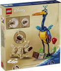Boîte LEGO avec jouets: chien beige, oiseau bleu/violet/jaune à bec orange et ballon rouge.