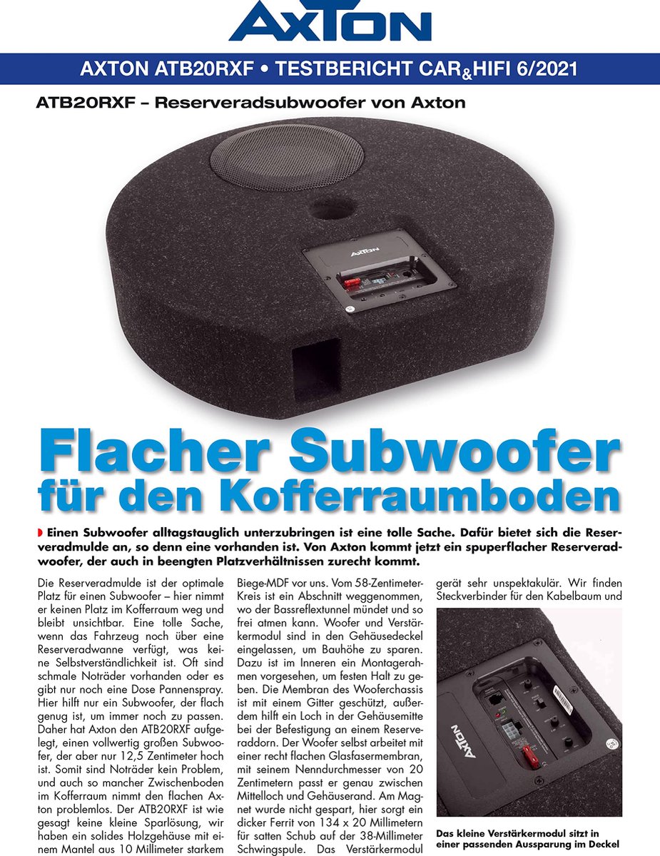 SnelShoppen - Platte Actieve Subwoofer voor Reservewielopening - Basreflex Basbox voor Auto met 20 cm Woofer - Slechts 125 mm Hoog - High-Level Ingang
