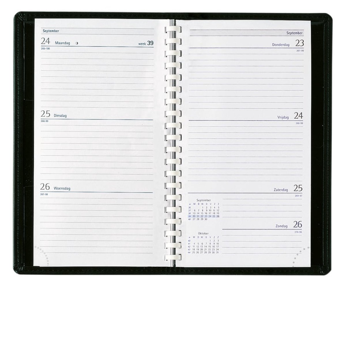 Castelli - Zakagenda H37 Milano 2027 - in semilederen omslag zwart - 1 week over 2 pagina's - formaat 8.9x15.3 cm - wit papier - met spiraalbinding - Nederlandstalig - Made in Italy - in semilederen omslag