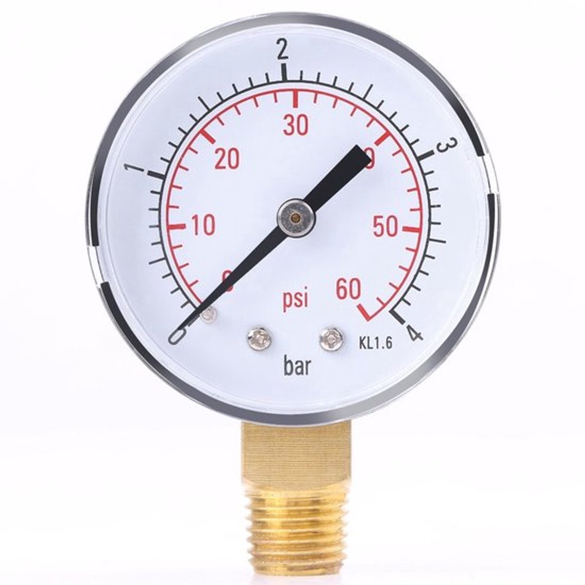 Brandstofdrukmeter - Mini drukmeter - Nauwkeurig en compact - 0-4 bar - Geschikt voor brandstof, olie en water - Metaal - 1 stuk