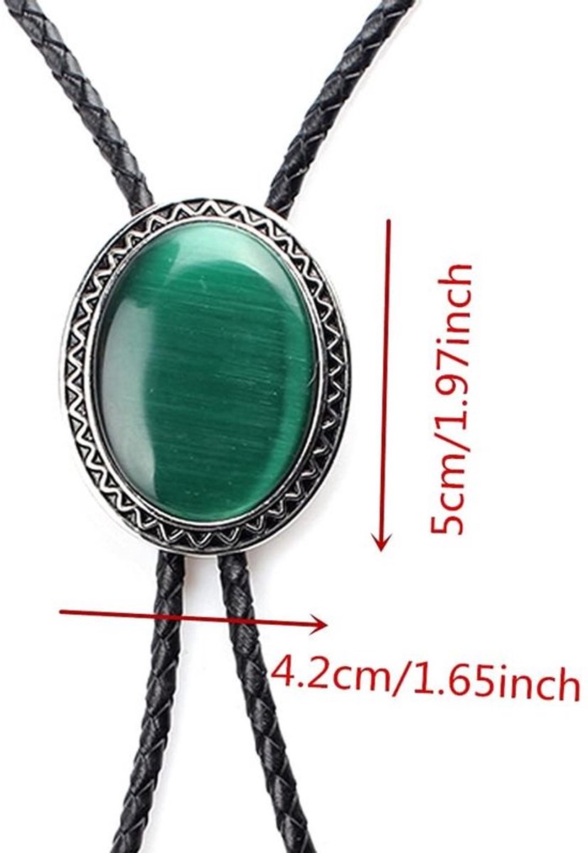 - Bolo Tie - Natuurlijke Groene Steen - Elegante en Charmante Stijl - Groen - Handgeweven PU - Geschikt voor Volwassenen - Model 011001001