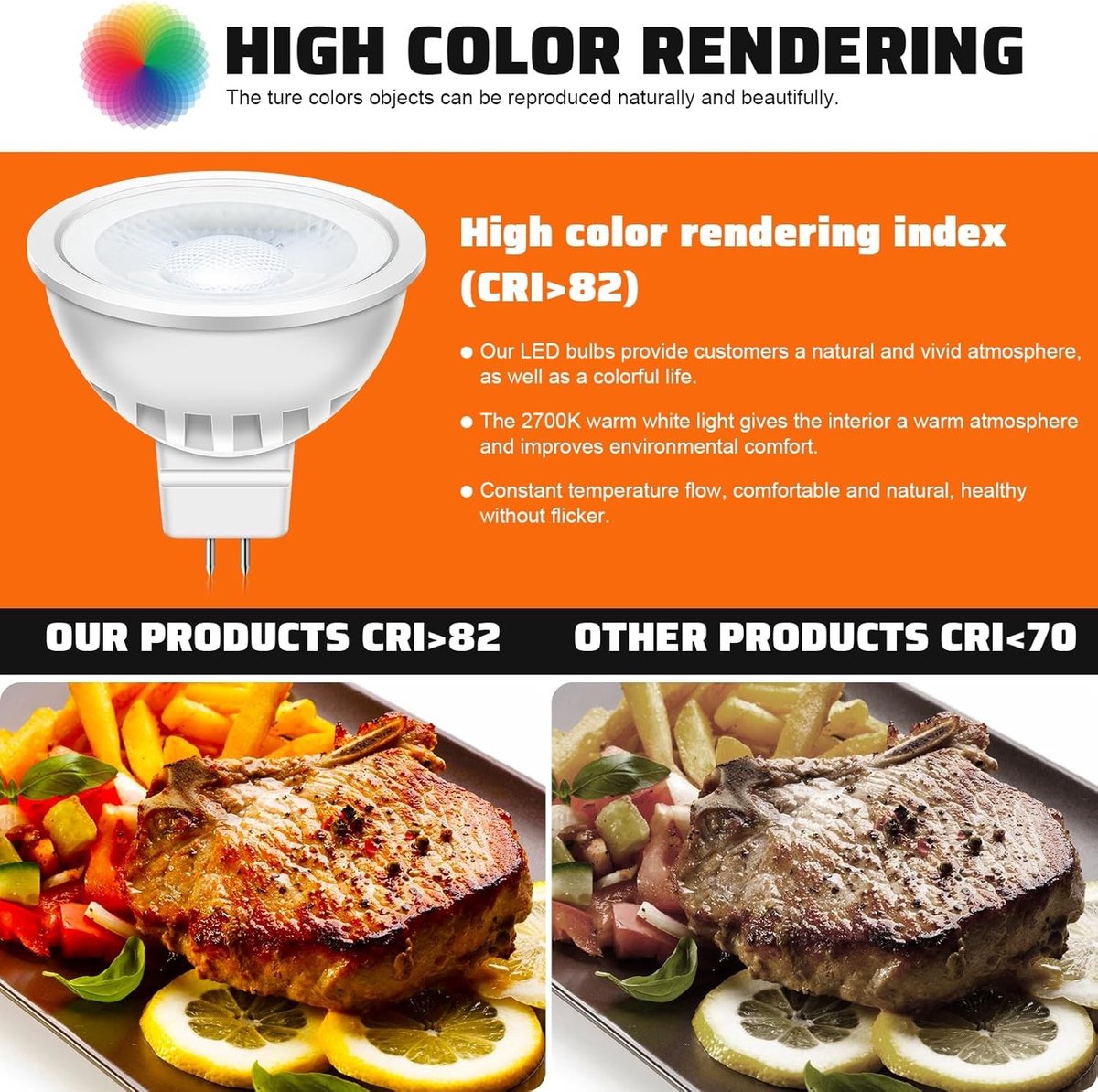 LED Spotlights GU5.3 12V, 5W vervangt 50W halogeen, warm wit 2700K, 560 lm, 38° stralingshoek, 6 stuks